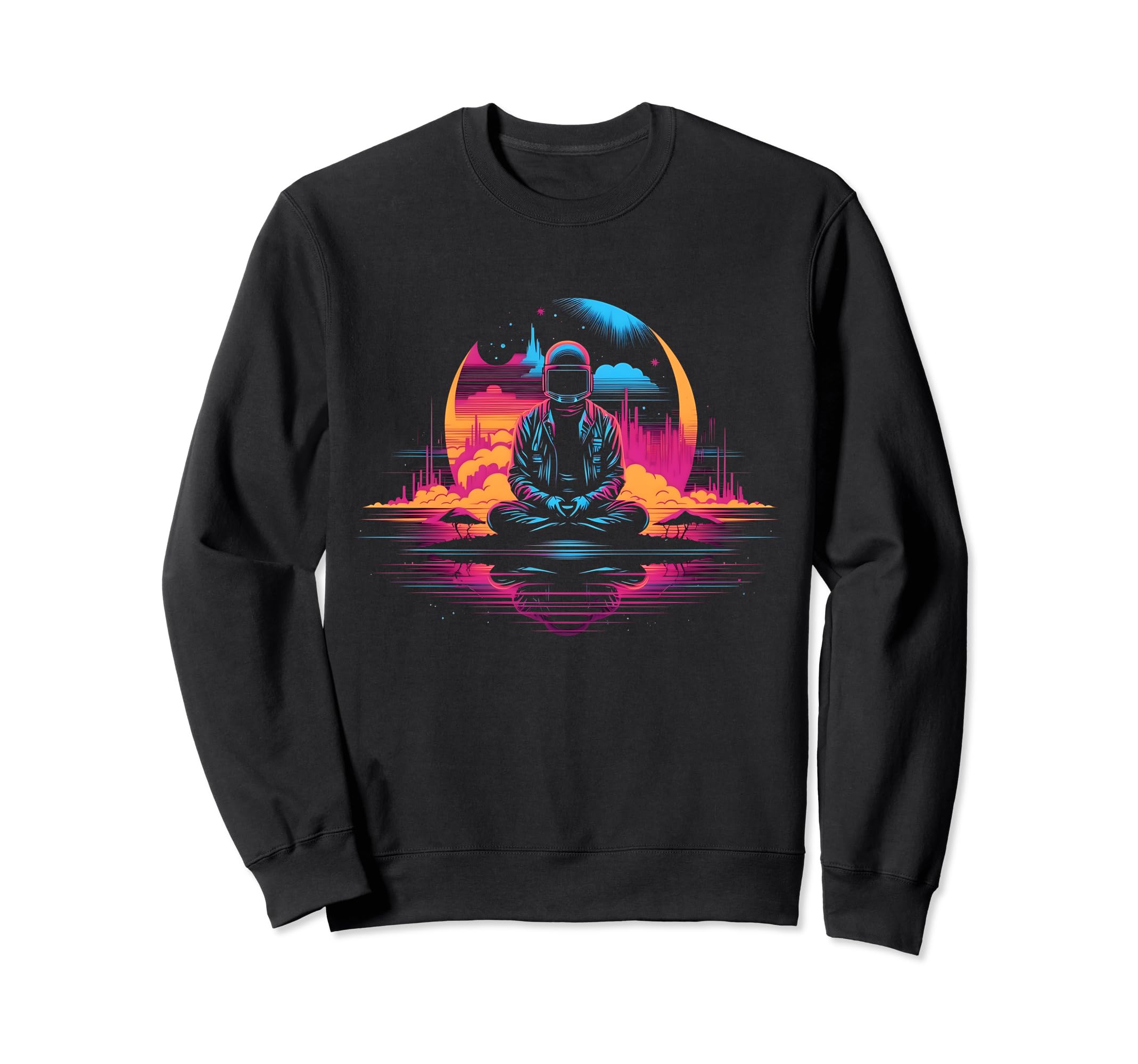 80S Synthwave Space Meditation Sweatshirt - Unique Graphic for Adults - T-Shirt, Sweatshirt, Hoodie