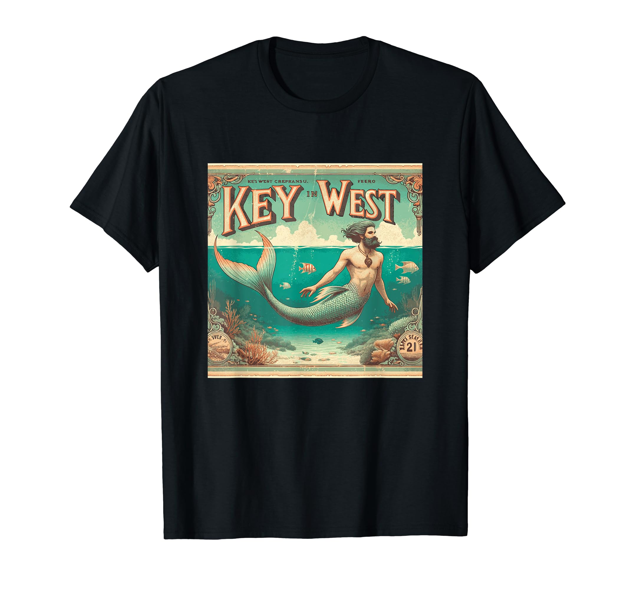 Key West Postcard Merman Fisherman T-Shirt - Unique Graphic Men Women - T-Shirt, Sweatshirt, Hoodie
