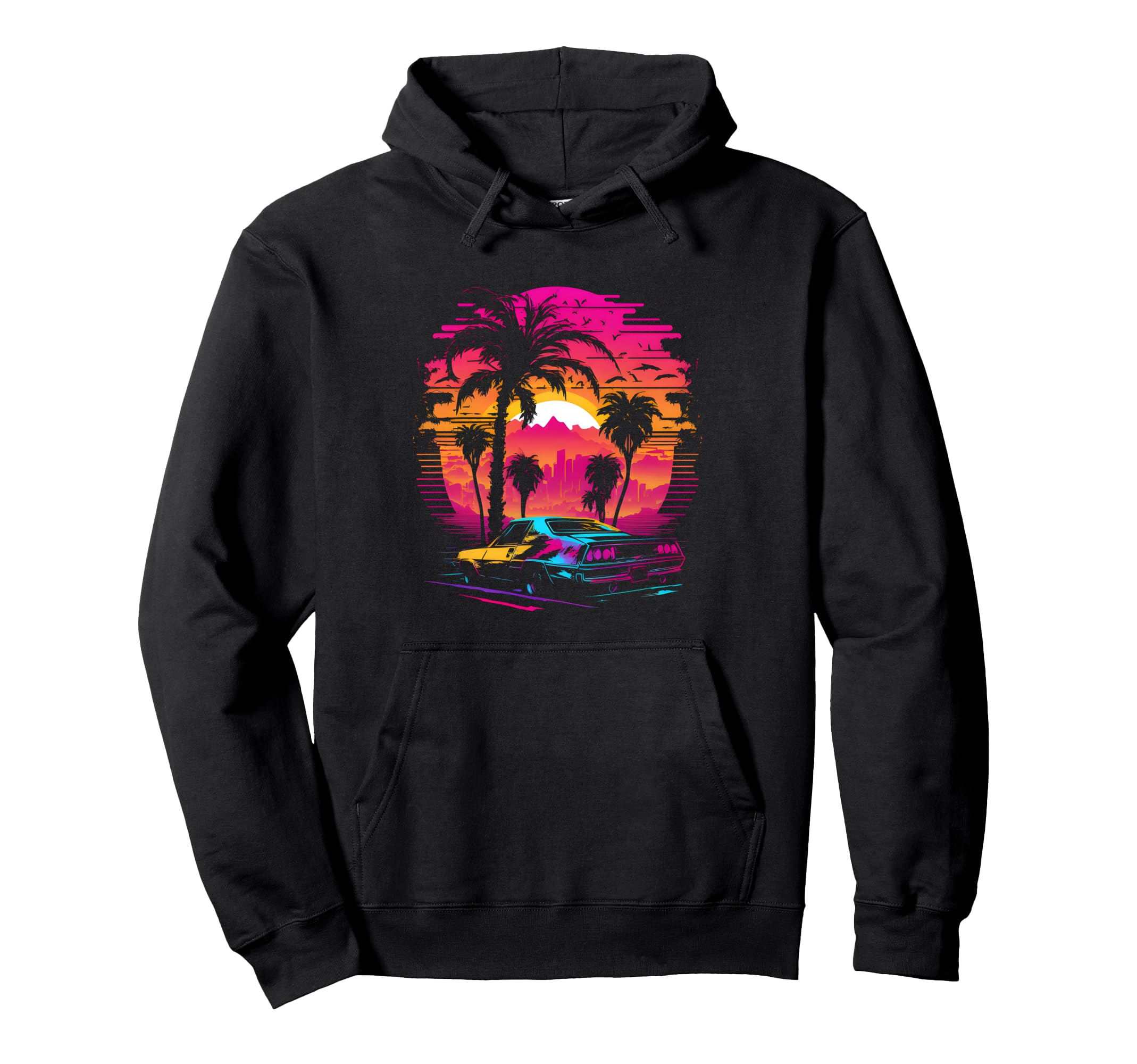 Retrowave Synthwave Aesthetic Sports Hoodie - Custom Art Print for Adults - T-Shirt, Sweatshirt, Hoodie