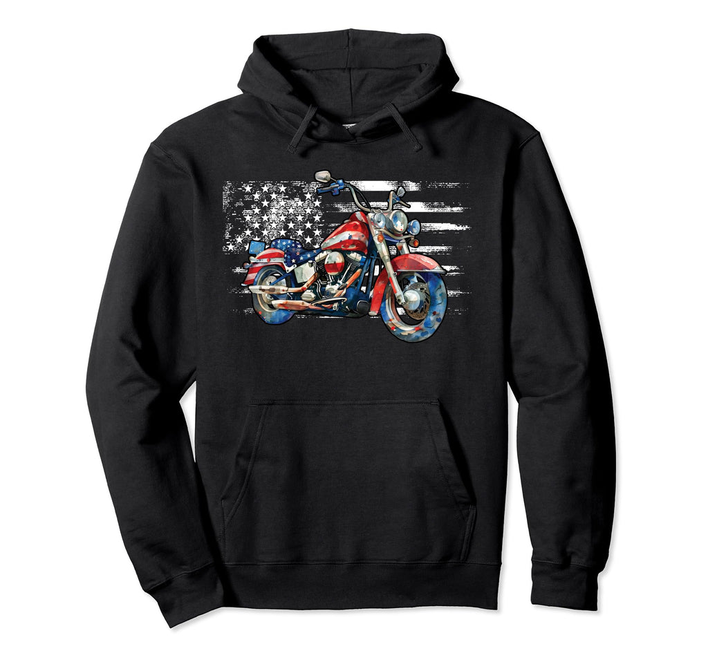 Motorcycle American Flag Biker 4Th Hoodie - Casual Everyday Wear Unisex - T-Shirt, Sweatshirt, Hoodie