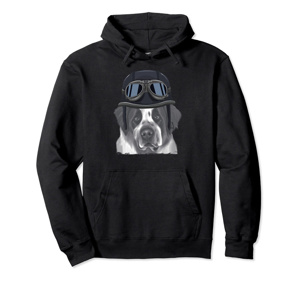 St Bernard Wearing Motorcycle Helmet Hoodie - Custom Art Print Men Women - T-Shirt, Sweatshirt, Hoodie