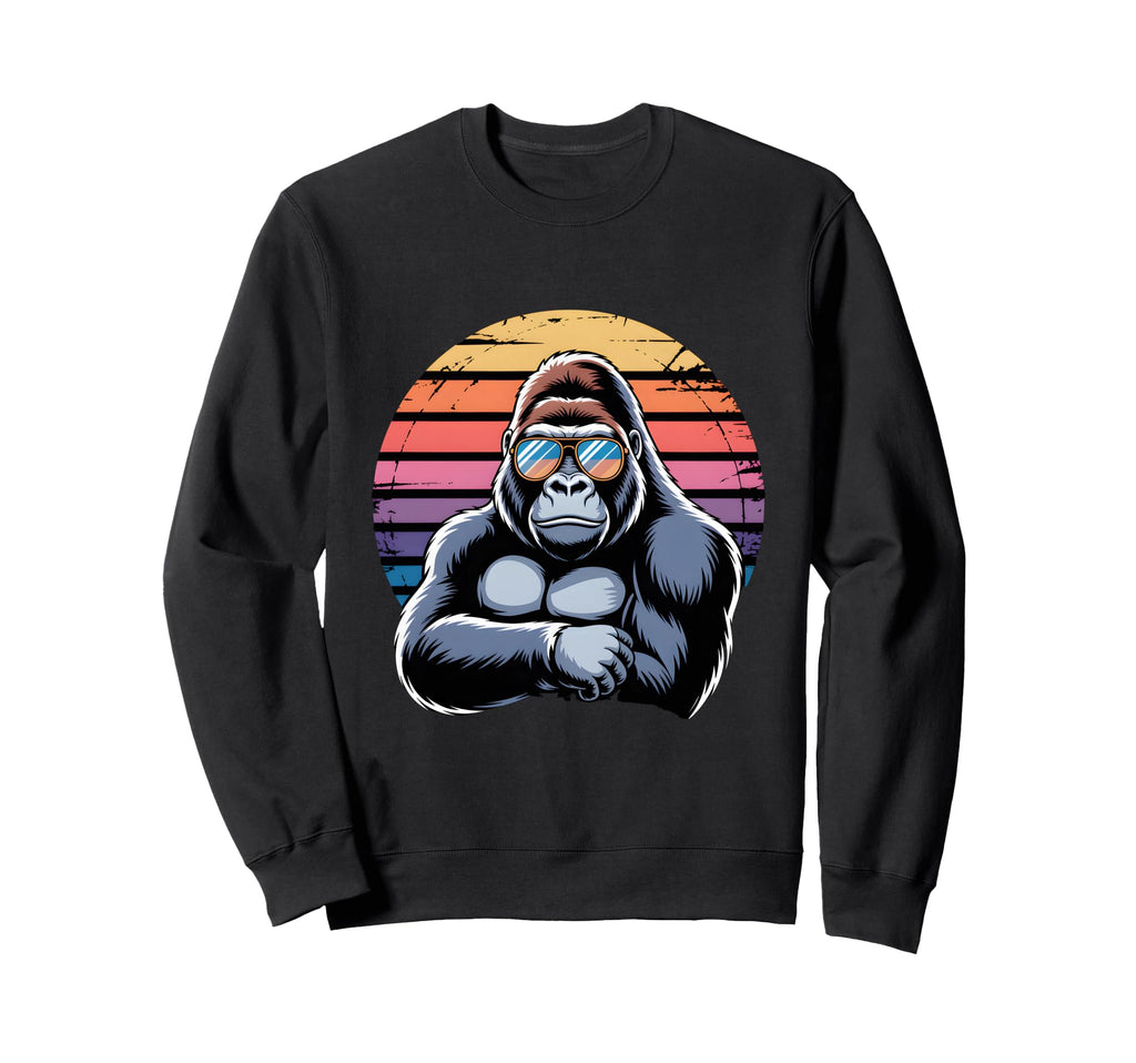 Silverback Gorilla Sunset 80S Sweatshirt - Novelty Apparel Men Women - T-Shirt, Sweatshirt, Hoodie