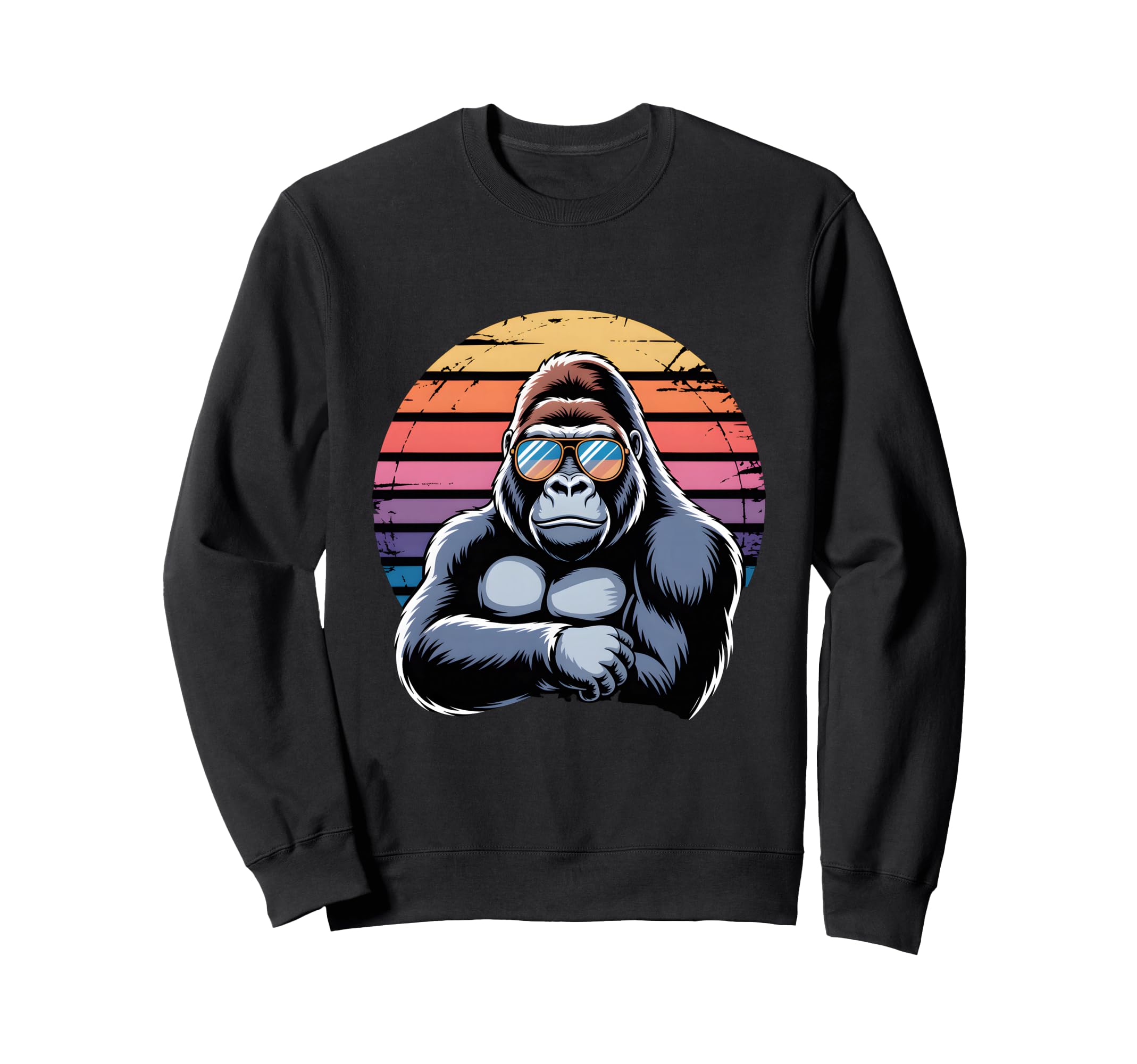 Silverback Gorilla Sunset 80S Sweatshirt - Novelty Apparel Men Women - T-Shirt, Sweatshirt, Hoodie