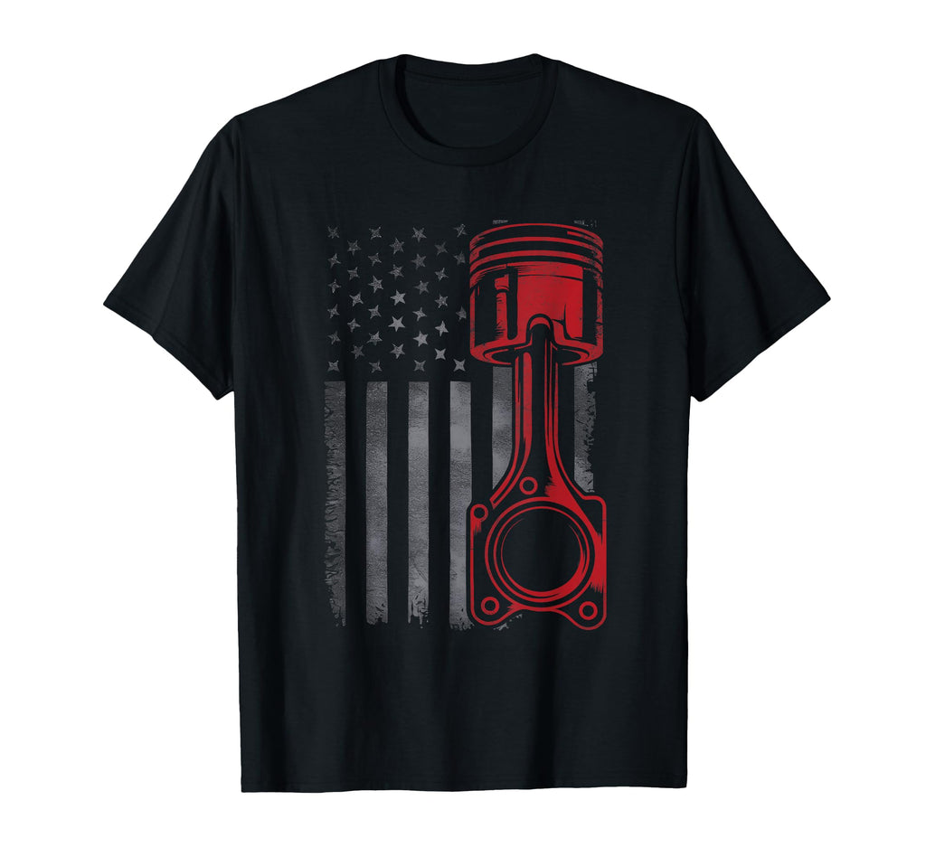 Piston Funny Muscle Car Mechanic Flag T-Shirt - Aesthetic Graphic Unisex - T-Shirt, Sweatshirt, Hoodie