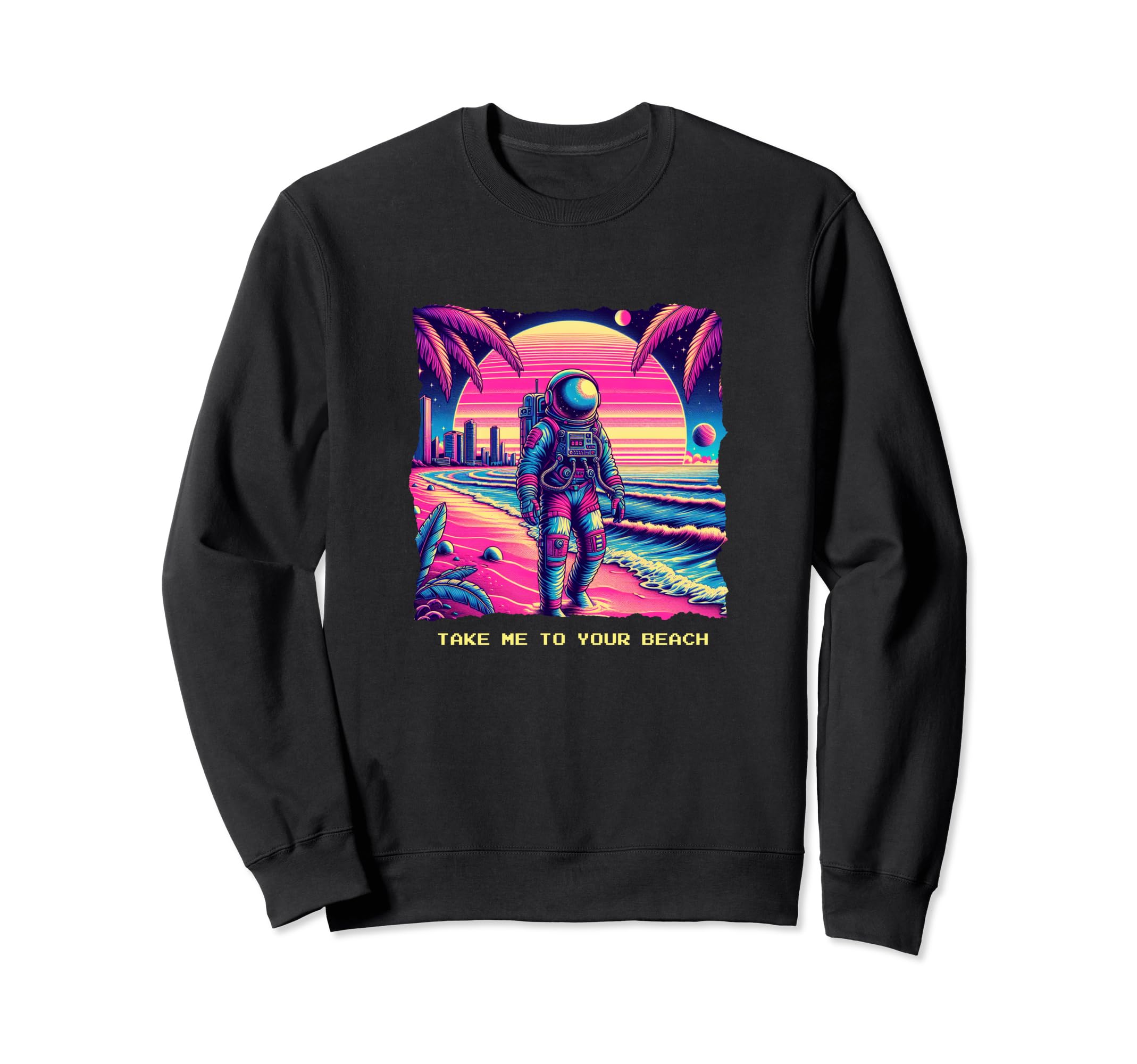 Astronaut Beach 80S Synthwave Sweatshirt - Custom Art Print for Adults - T-Shirt, Sweatshirt, Hoodie