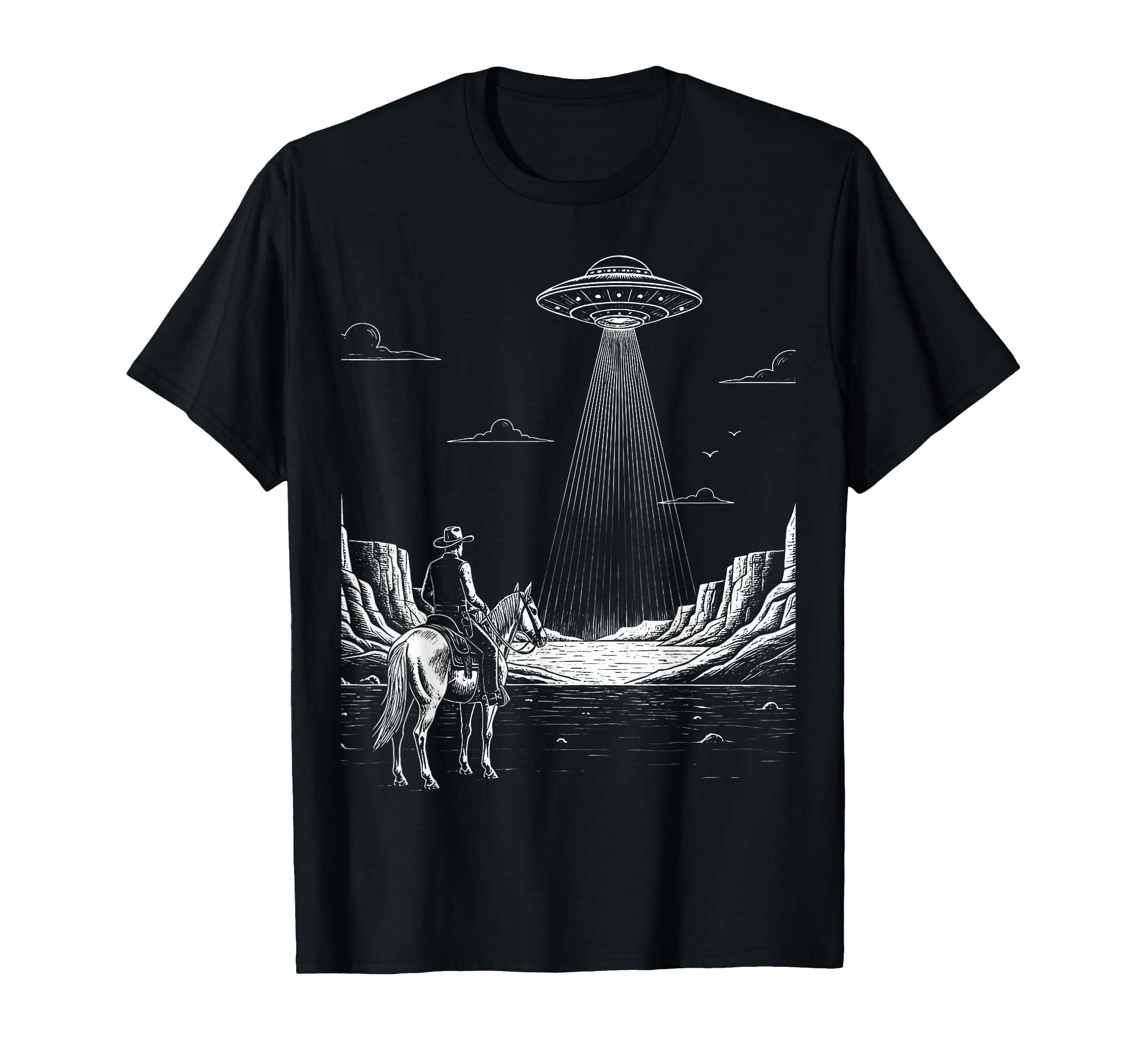 Cowboy Ufo Encounter Western Desert T-Shirt - Casual Everyday Wear Unisex - T-Shirt, Sweatshirt, Hoodie