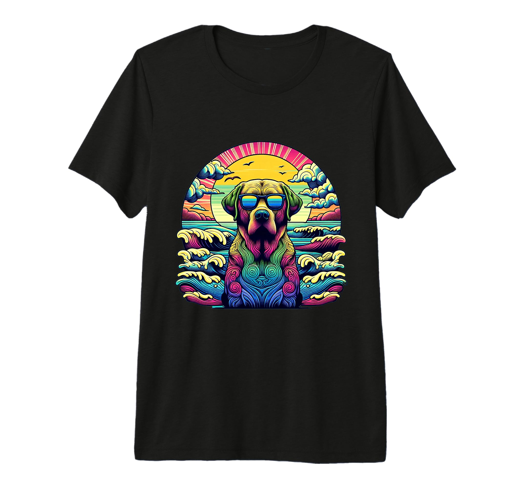 Labrador 1970S Psychedelic Beach T-Shirt - Fun Novelty Design Men Women - T-Shirt, Sweatshirt, Hoodie