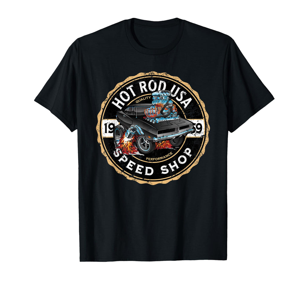 Hotrod Usa Muscle Car Cartoon Distressed T-Shirt - Custom Art Print Unisex - T-Shirt, Sweatshirt, Hoodie