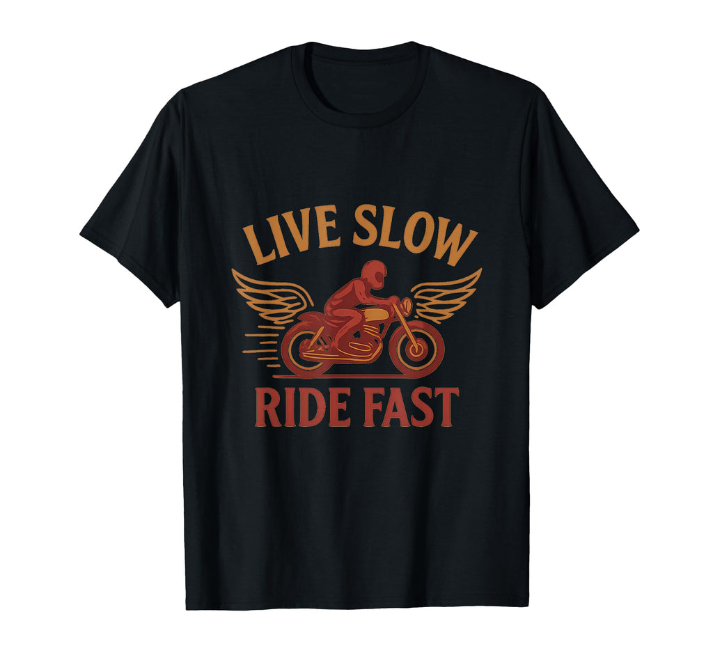 Live Slow Ride Fast Motorcycle Wings T-Shirt - Aesthetic Graphic for Adults - T-Shirt, Sweatshirt, Hoodie