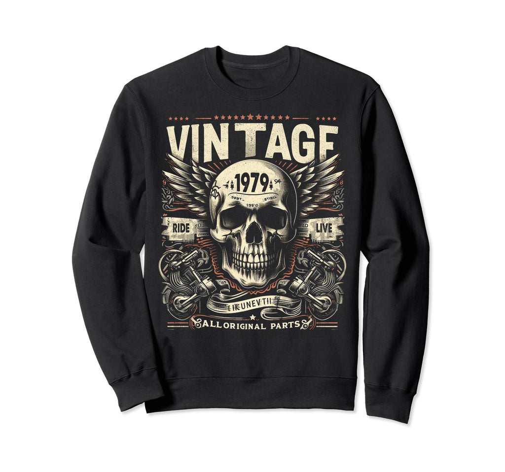 1979 Born 1979 Birthday Skull Sweatshirt - Novelty Apparel for Adults - T-Shirt, Sweatshirt, Hoodie