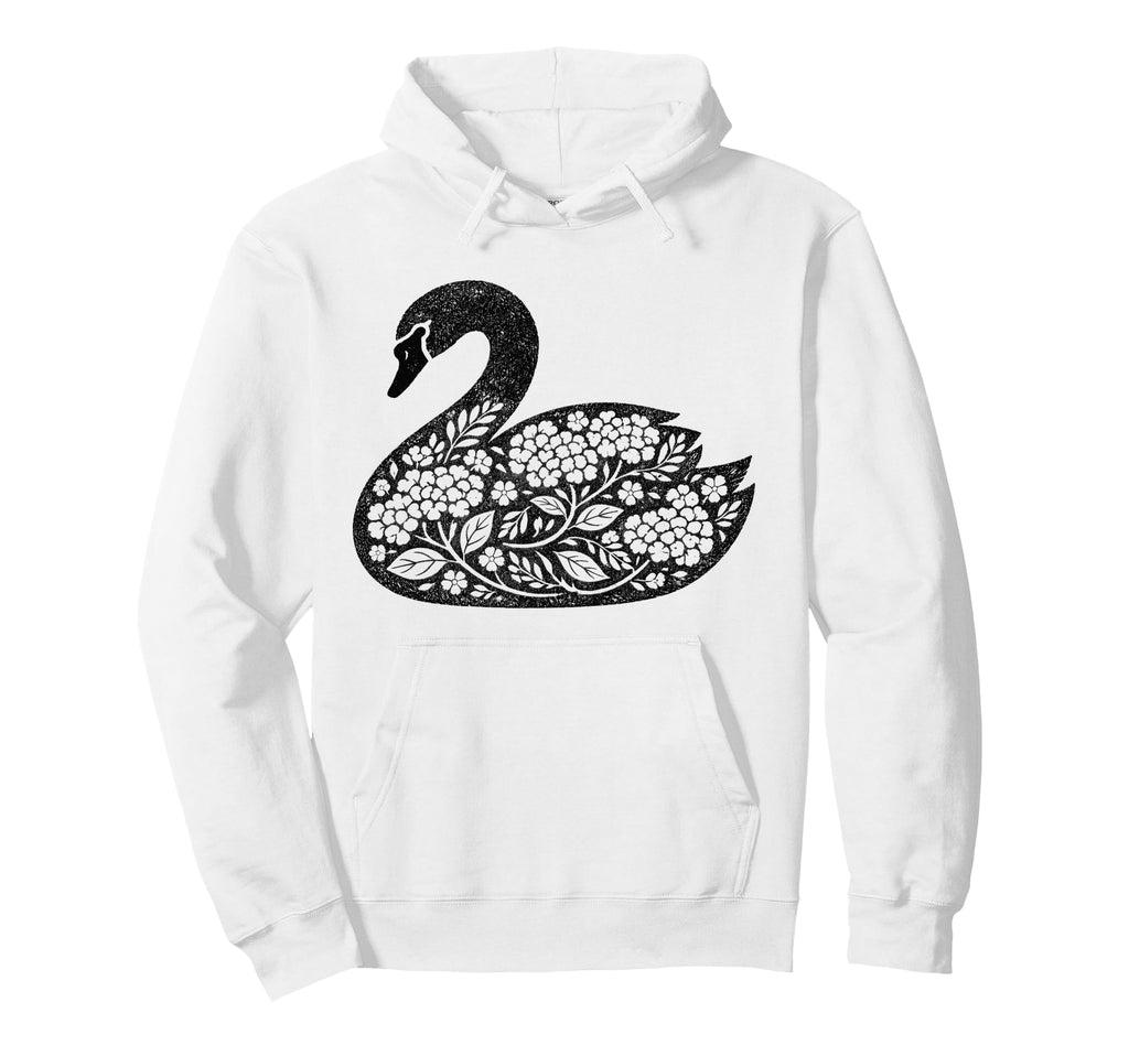 Floral Swan Silhouette Woodcut Hoodie - Streetwear Style Unisex - T-Shirt, Sweatshirt, Hoodie