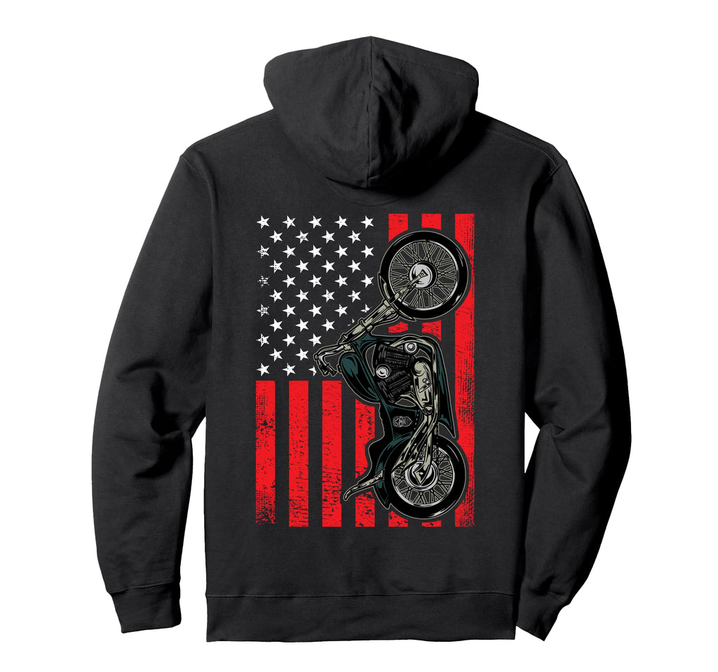 Patriotic Motorcycle Distressed American Hoodie - Unique Graphic Men Women - T-Shirt, Sweatshirt, Hoodie