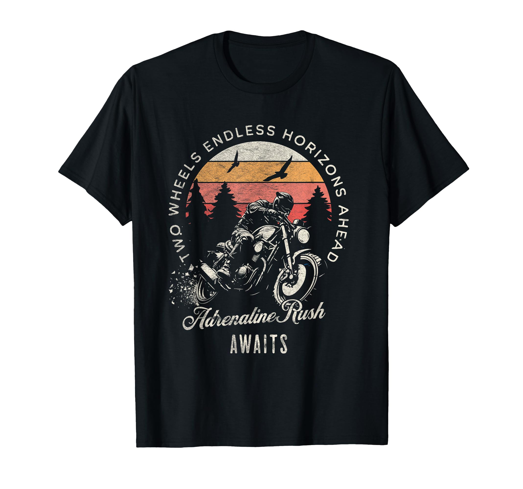 Two Wheels Endless Horizons T-Shirt - Minimalist Print for Adults - T-Shirt, Sweatshirt, Hoodie