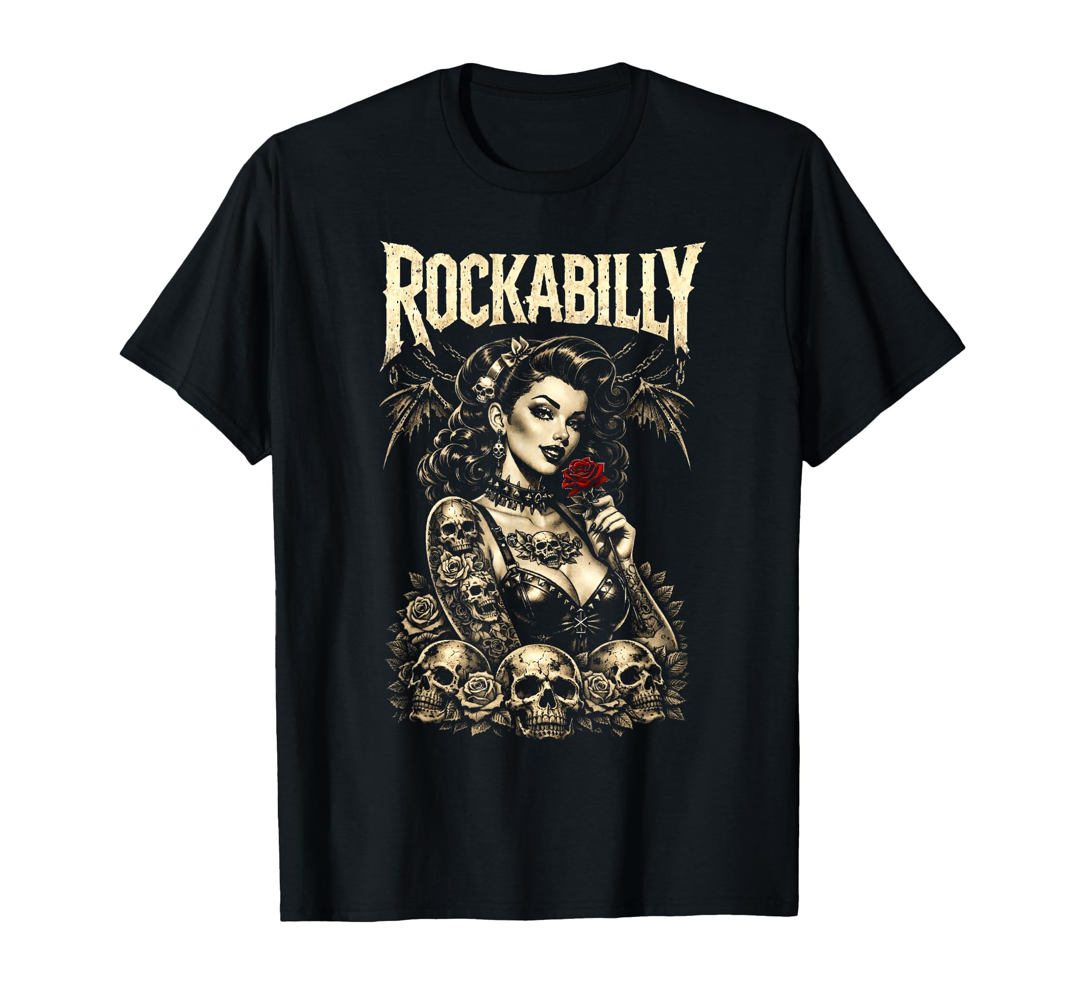 Rockabilly Gothic Pinup Skulls T-Shirt - Streetwear Style Men Women - T-Shirt, Sweatshirt, Hoodie