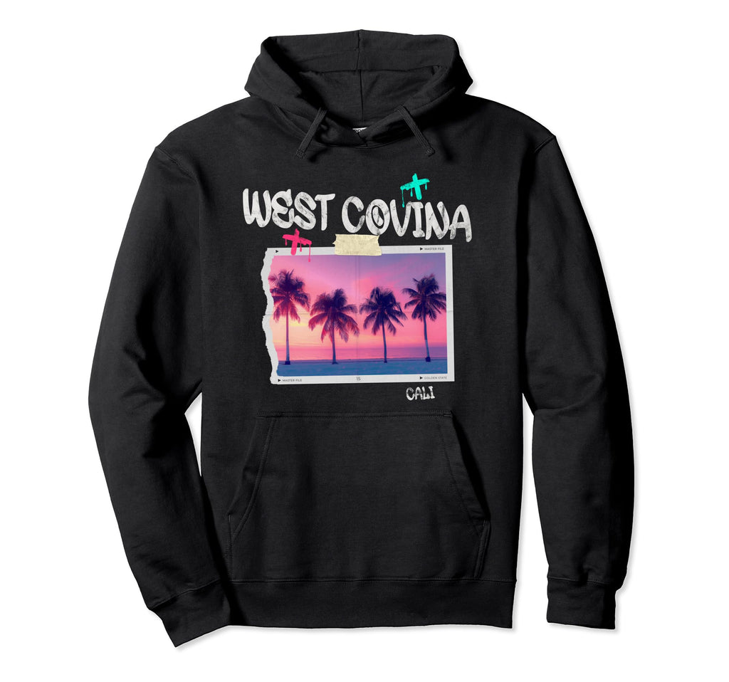 West Covina California Surfer Beach Hoodie - Fun Novelty Design for Adults - T-Shirt, Sweatshirt, Hoodie