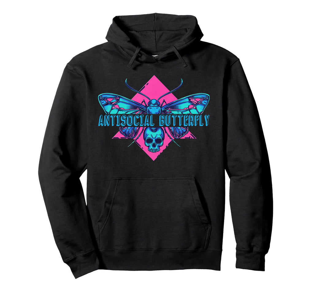 Synthwave Antisocial Butterfly Hoodie - Aesthetic Graphic Unisex - T-Shirt, Sweatshirt, Hoodie