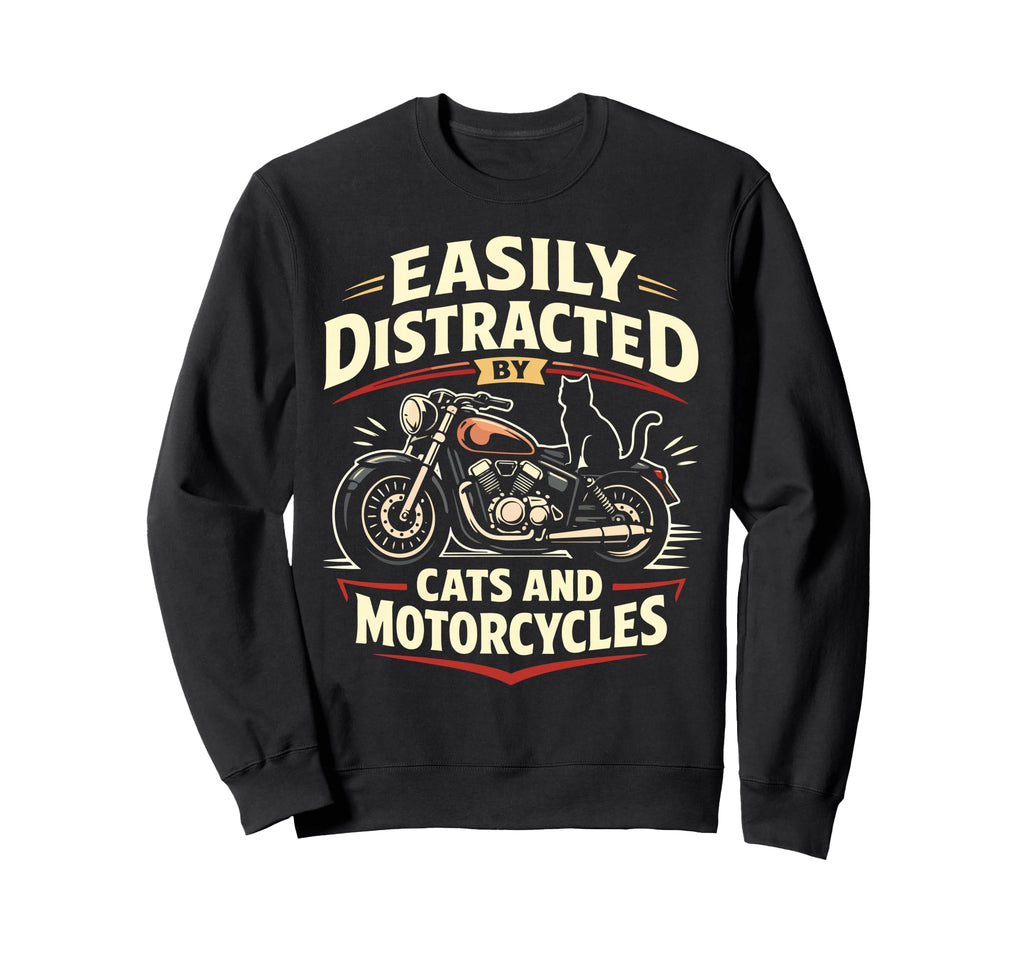 Motorcycle Biker Cat Easily Sweatshirt - Custom Art Print Men Women - T-Shirt, Sweatshirt, Hoodie