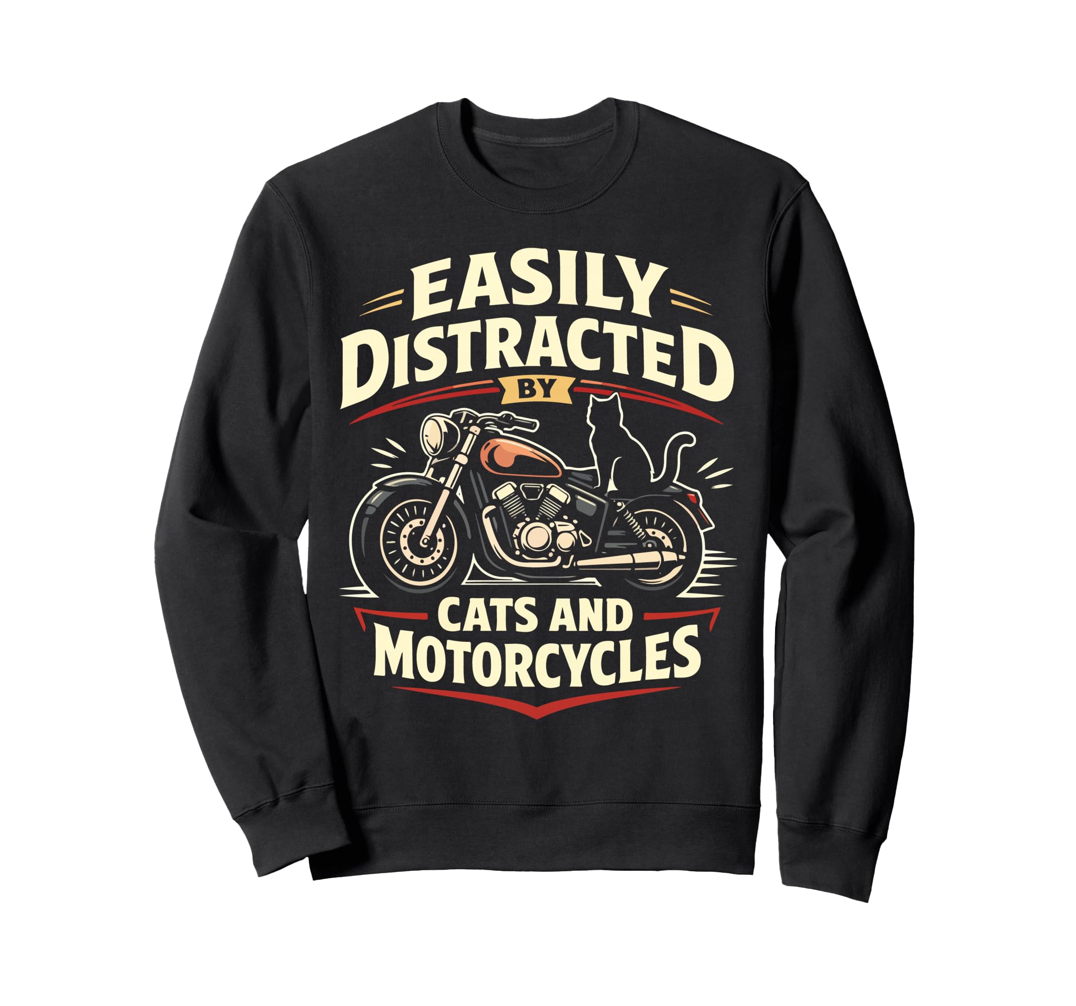 Motorcycle Biker Cat Easily Sweatshirt - Custom Art Print Men Women - T-Shirt, Sweatshirt, Hoodie
