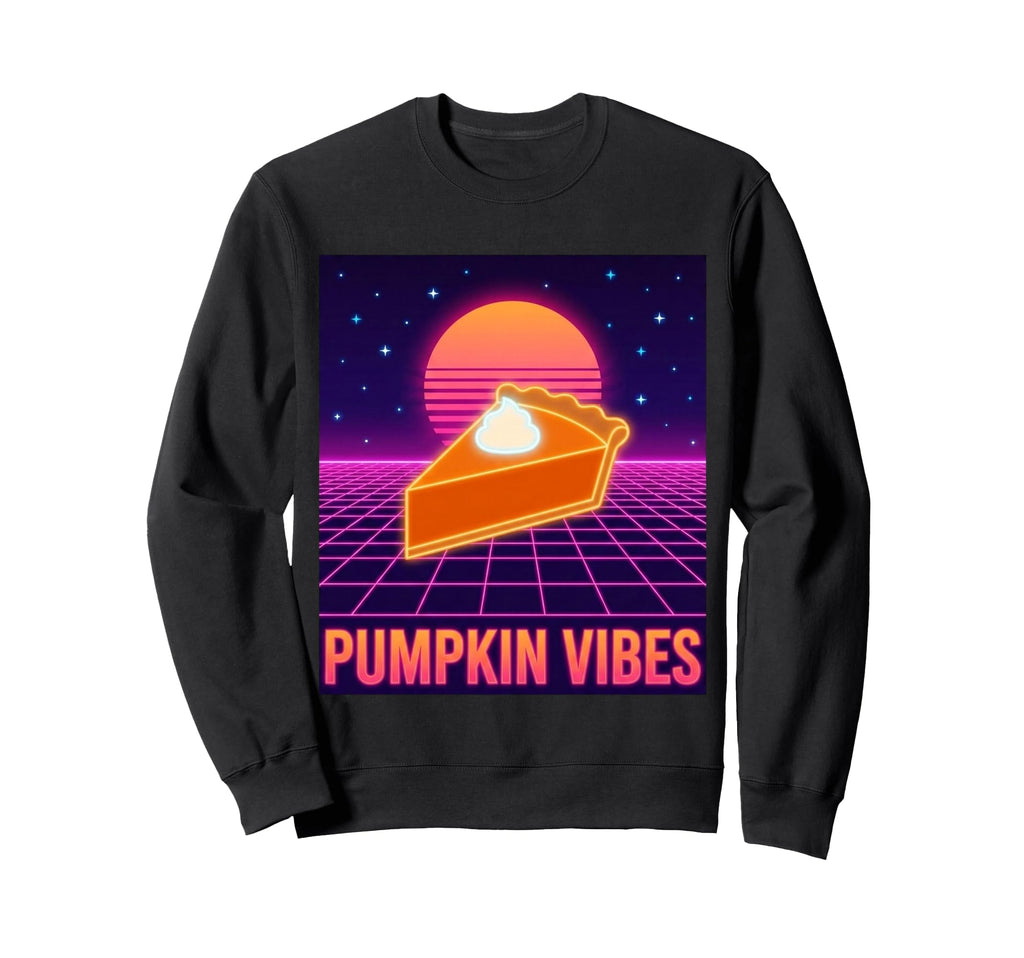 Pumpkin Vibes Synthwave Pie Sunset Sweatshirt - Graphic Print Men Women - T-Shirt, Sweatshirt, Hoodie