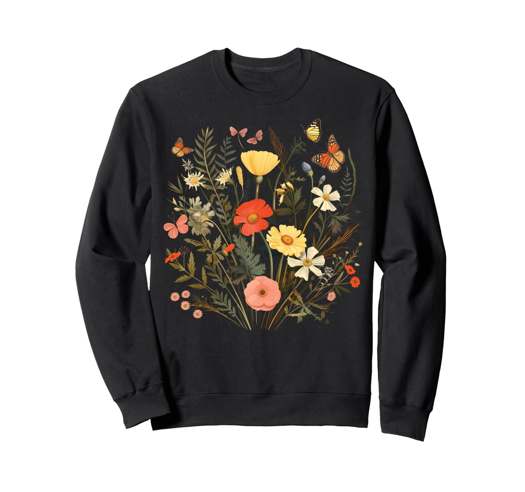 Pressed Flowers Butterflies Floral Sweatshirt - Custom Art Print Men Women - T-Shirt, Sweatshirt, Hoodie