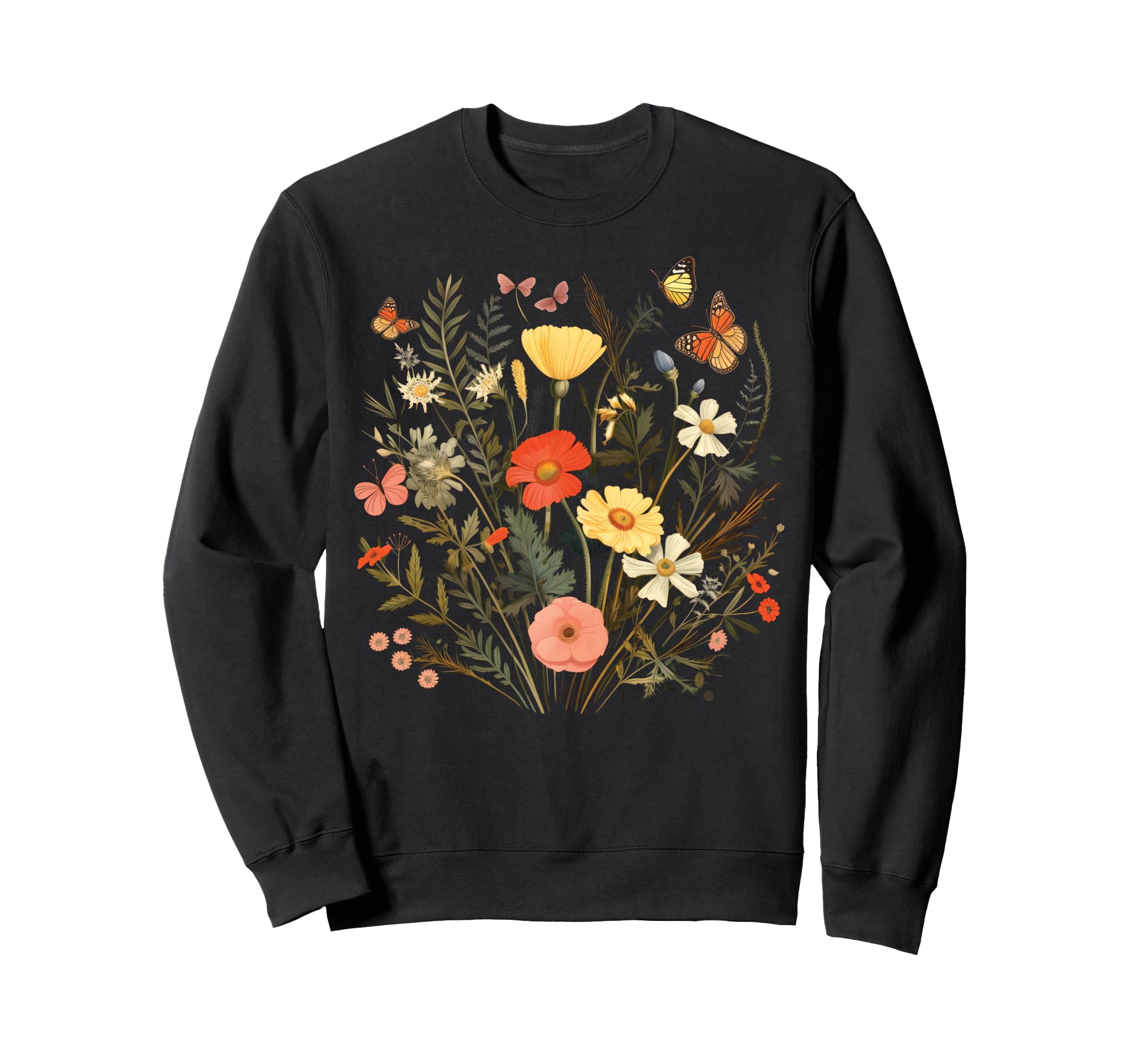 Pressed Flowers Butterflies Floral Sweatshirt - Custom Art Print Men Women - T-Shirt, Sweatshirt, Hoodie