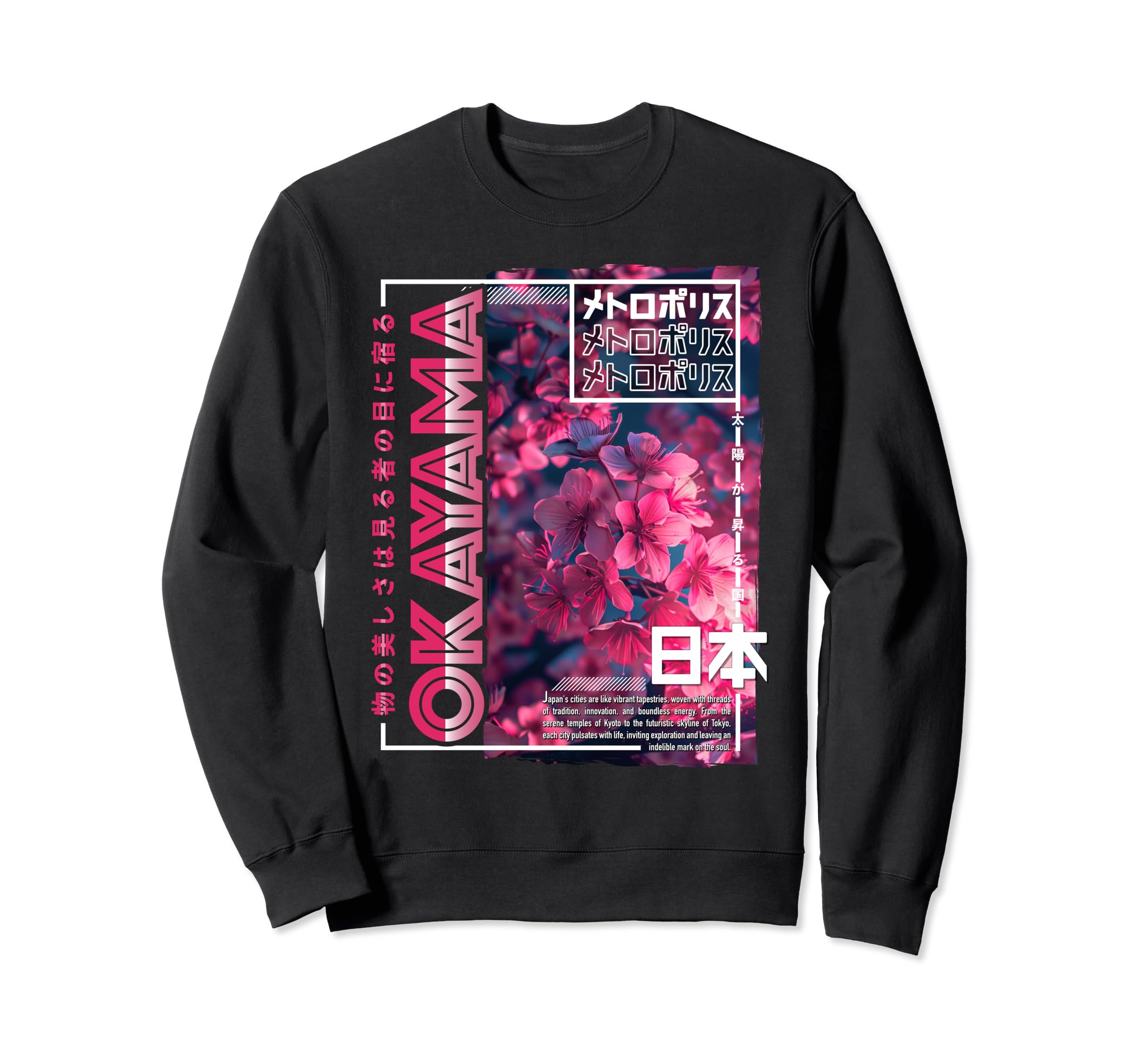 Okayama City 80S Synthwave Cherry Sweatshirt - Novelty Apparel Unisex - T-Shirt, Sweatshirt, Hoodie