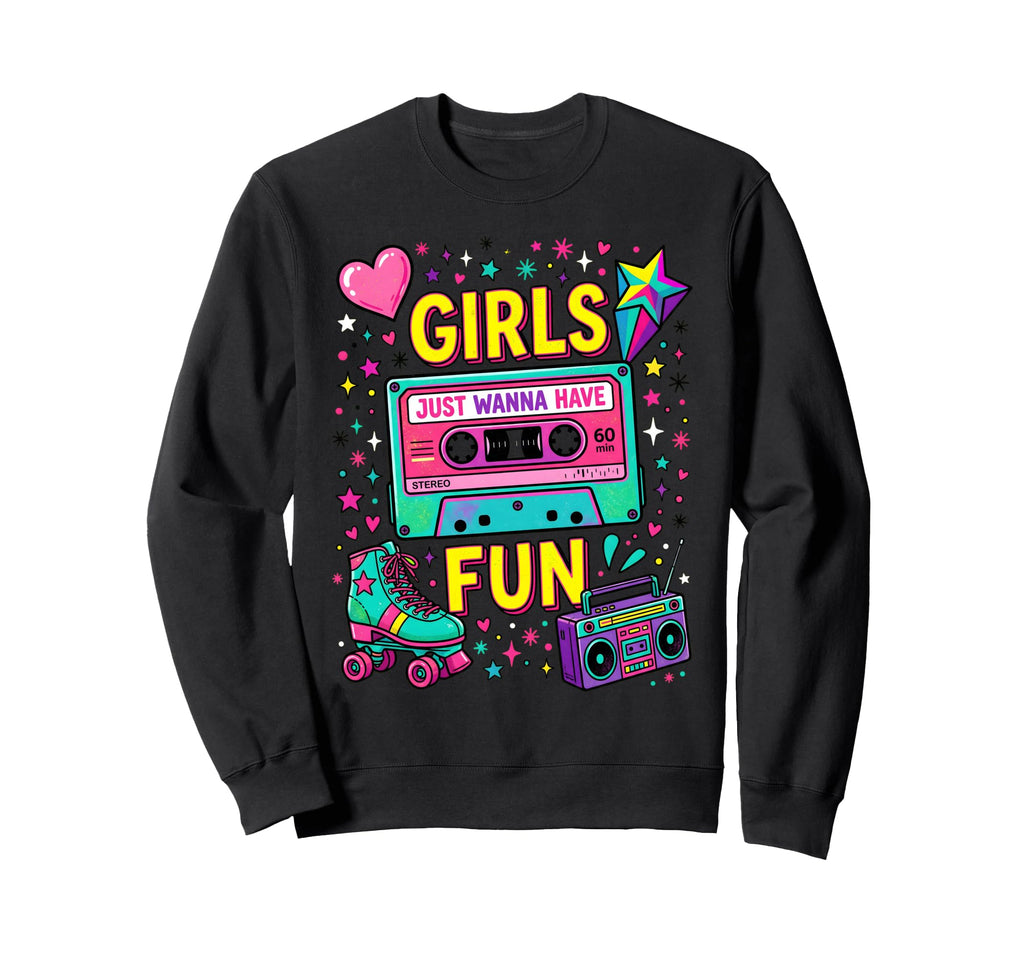 Vibrant 80S Cassette Tape And Roller Sweatshirt - Graphic Print for Adults - T-Shirt, Sweatshirt, Hoodie