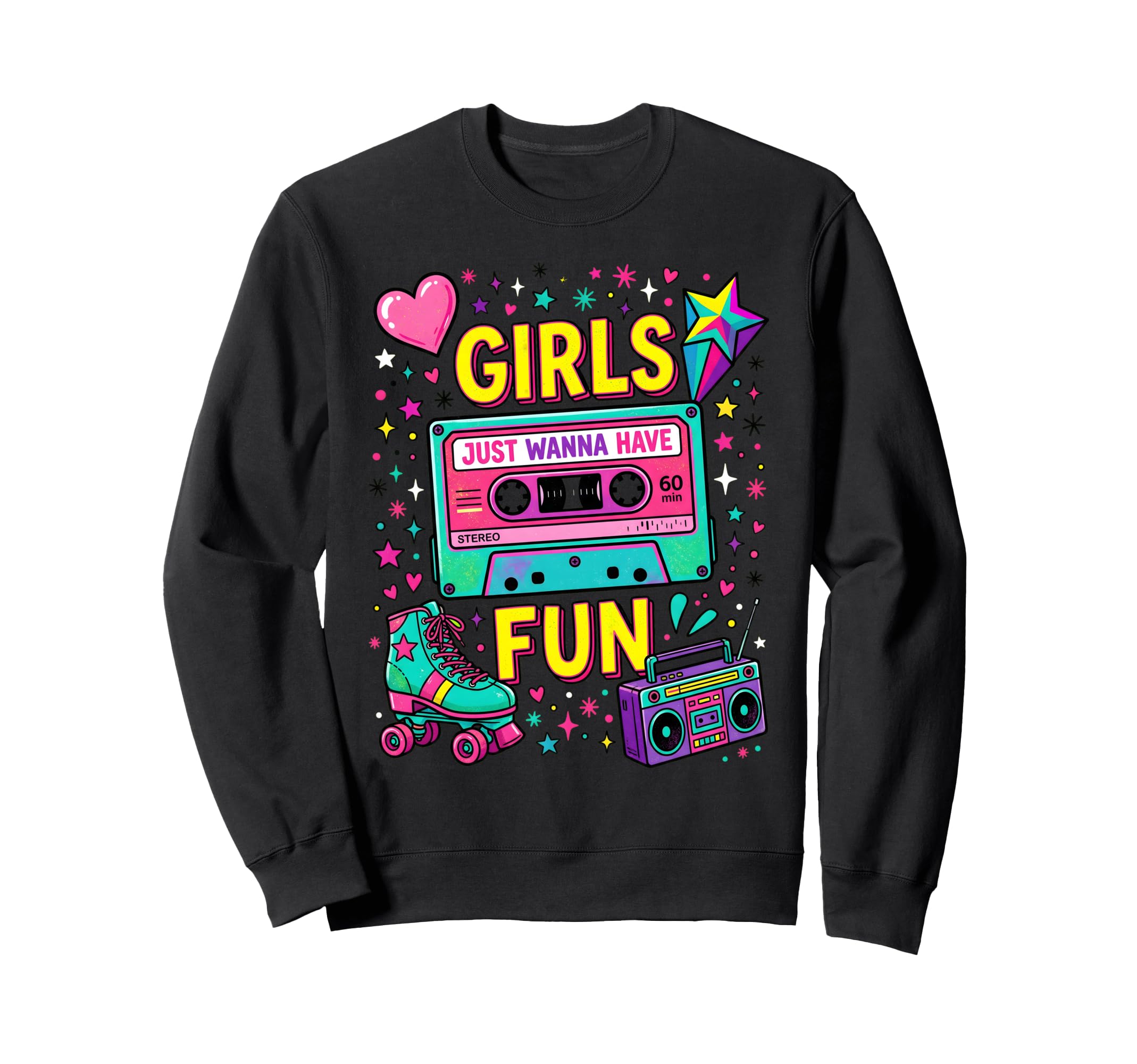 Vibrant 80S Cassette Tape And Roller Sweatshirt - Graphic Print for Adults - T-Shirt, Sweatshirt, Hoodie
