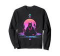 Synthwave Cat Samurai Mediation Sweatshirt - Minimalist Print Men Women - T-Shirt, Sweatshirt, Hoodie