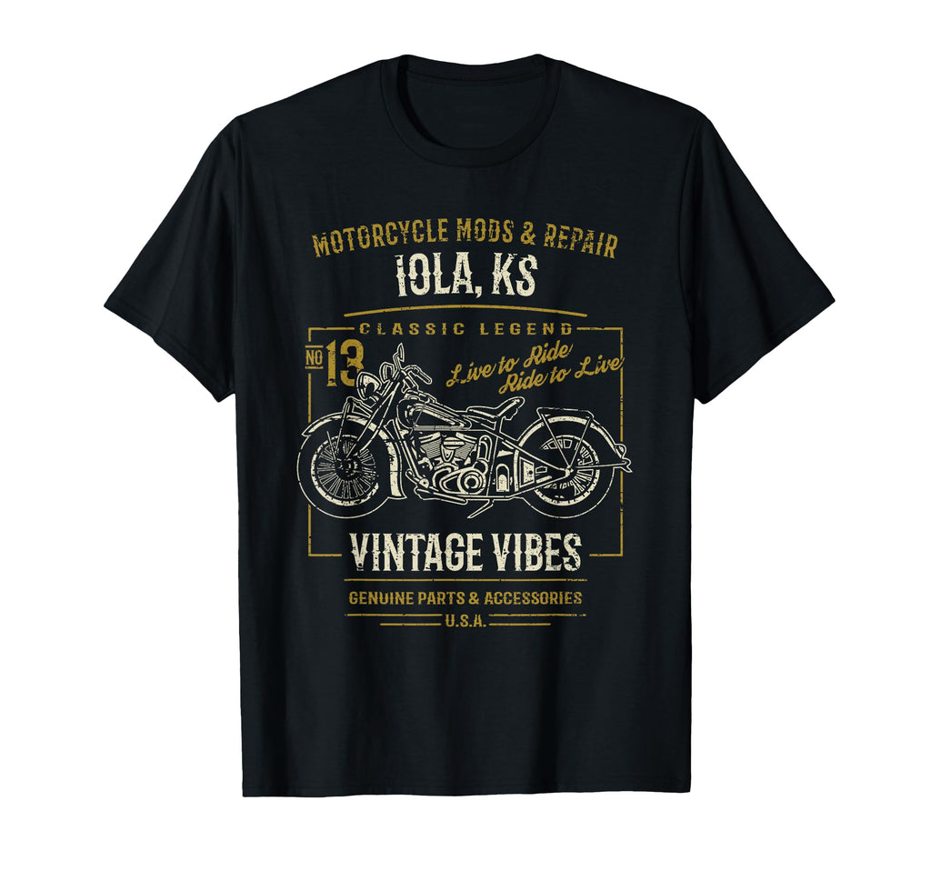 Iola Ks Usa Motorcycle Distressed T-Shirt - Trendy Graphic Unisex - T-Shirt, Sweatshirt, Hoodie