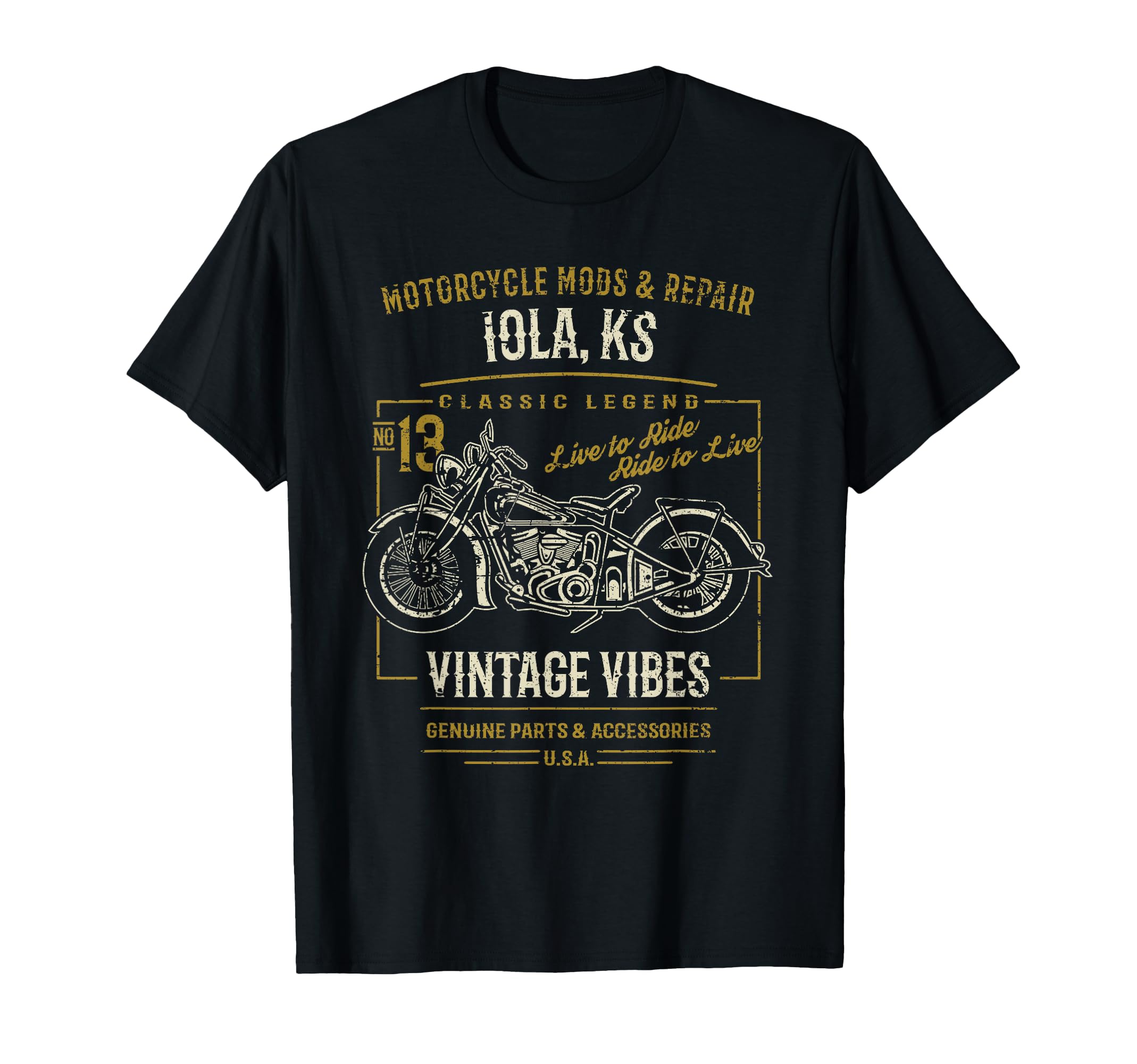 Iola Ks Usa Motorcycle Distressed T-Shirt - Trendy Graphic Unisex - T-Shirt, Sweatshirt, Hoodie