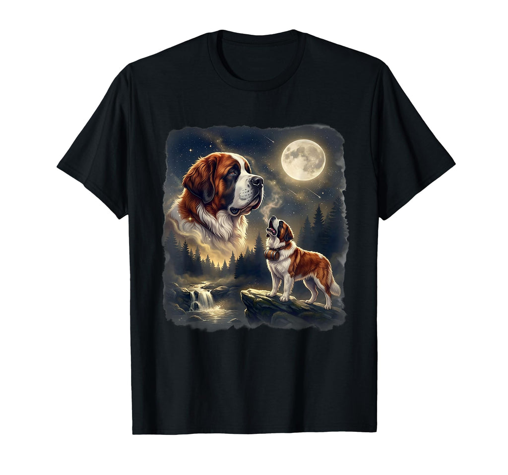 Saint Bernard Dog Howling To Moon T-Shirt - Aesthetic Graphic for Adults - T-Shirt, Sweatshirt, Hoodie