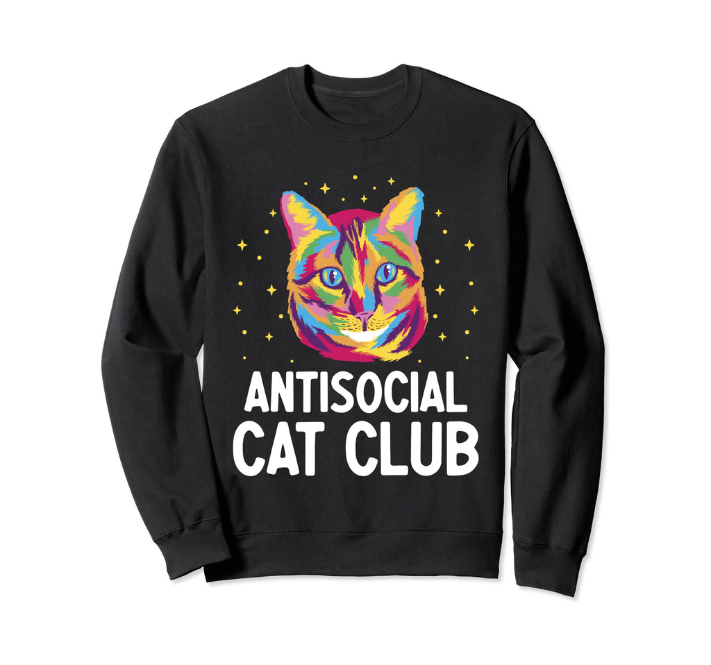 Antisocial Cat Club Introvert Cat Sweatshirt - Custom Art Print for Adults - T-Shirt, Sweatshirt, Hoodie