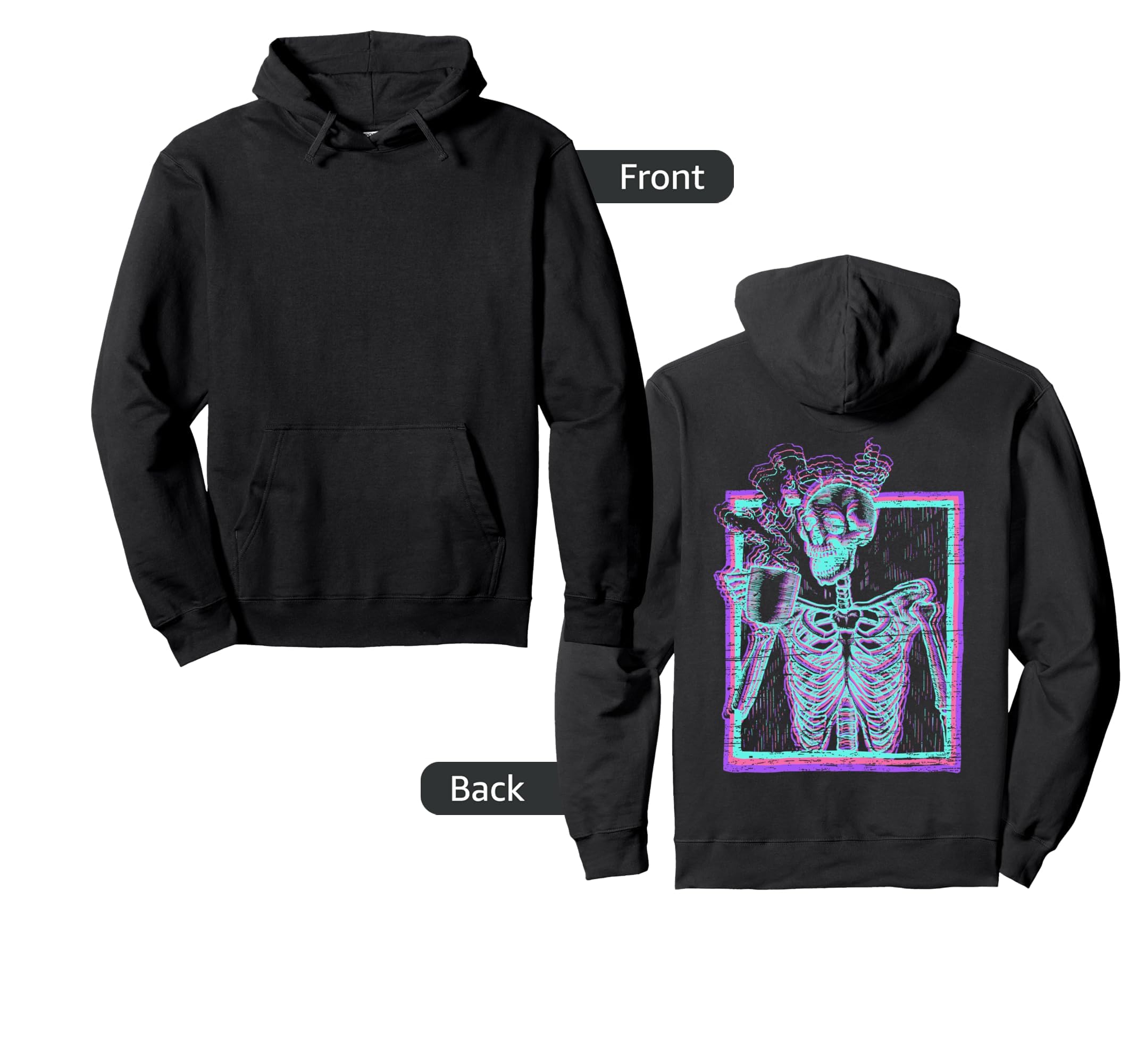 Distressed Synthwave Skeleton Vaporwave Hoodie - Trendy Graphic for Adults - T-Shirt, Sweatshirt, Hoodie