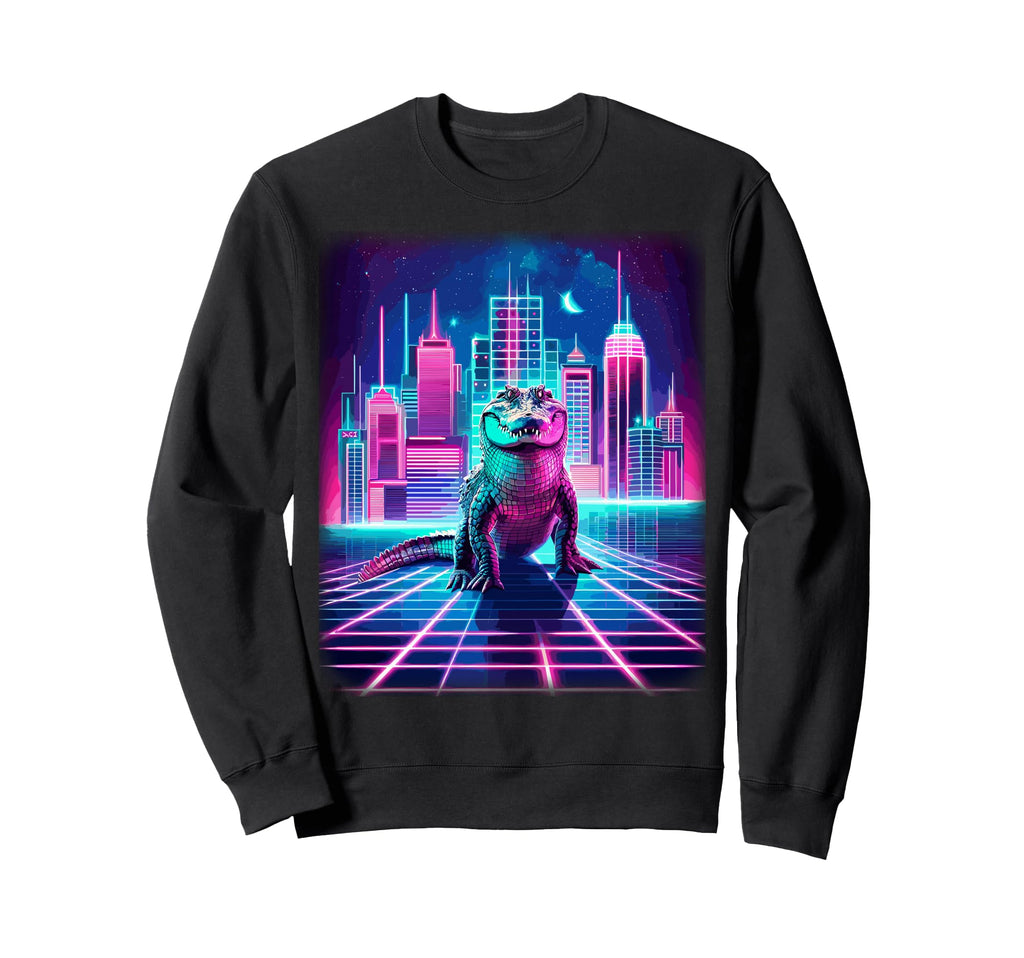 Synthwave Crocodile Lover Stuff 80S Sweatshirt - Graphic Print Unisex - T-Shirt, Sweatshirt, Hoodie