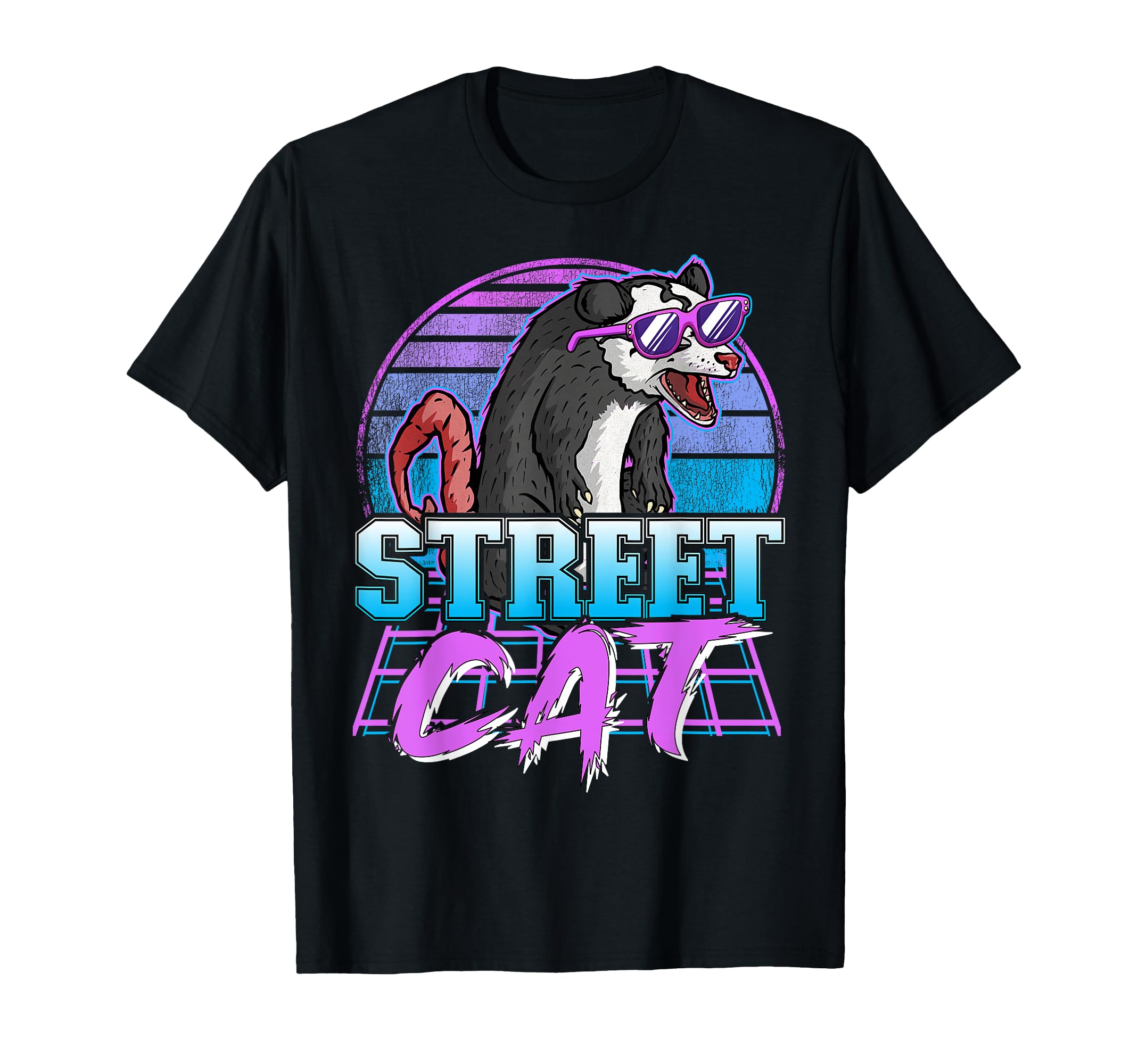 Street Cat Synthwave Retrowave Pastel T-Shirt - Graphic Print for Adults - T-Shirt, Sweatshirt, Hoodie