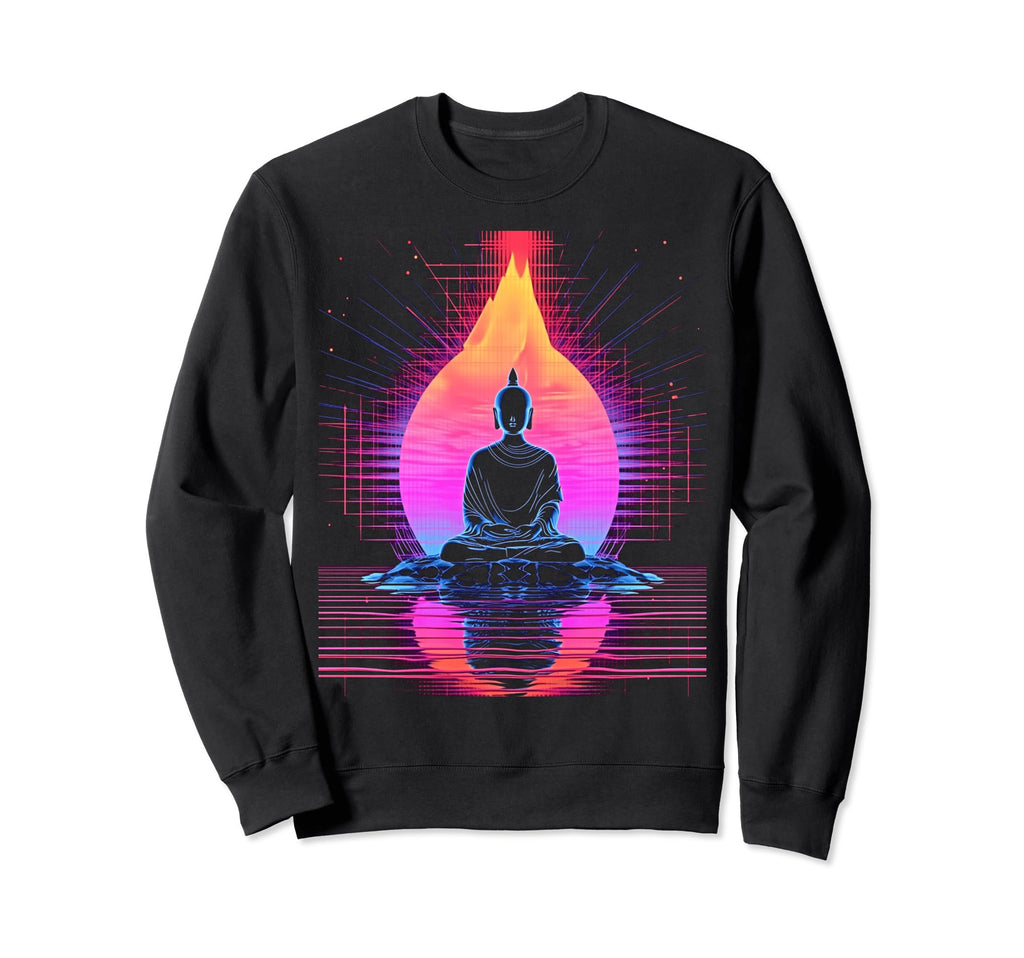 Synthwave Alien Buddha Cyberpunk Sweatshirt - Trendy Graphic for Adults - T-Shirt, Sweatshirt, Hoodie
