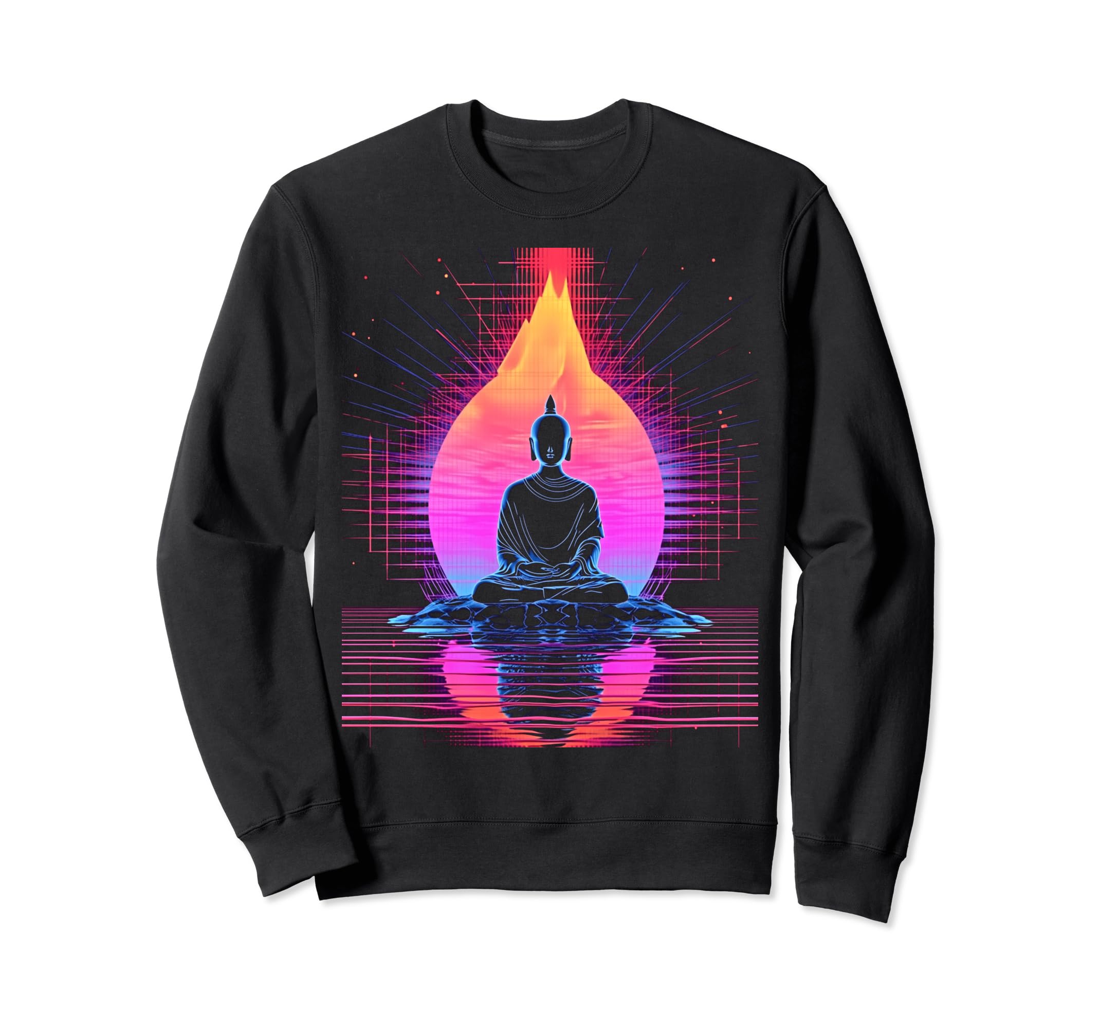 Synthwave Alien Buddha Cyberpunk Sweatshirt - Minimalist Print for Adults - T-Shirt, Sweatshirt, Hoodie