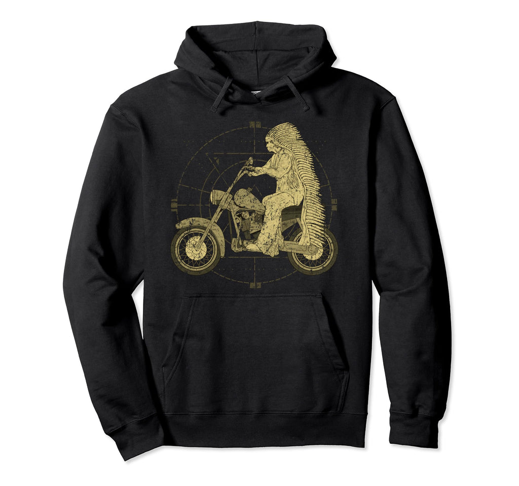 Native American Drawing Motorcycle Biker Hoodie - Novelty Apparel Unisex - T-Shirt, Sweatshirt, Hoodie