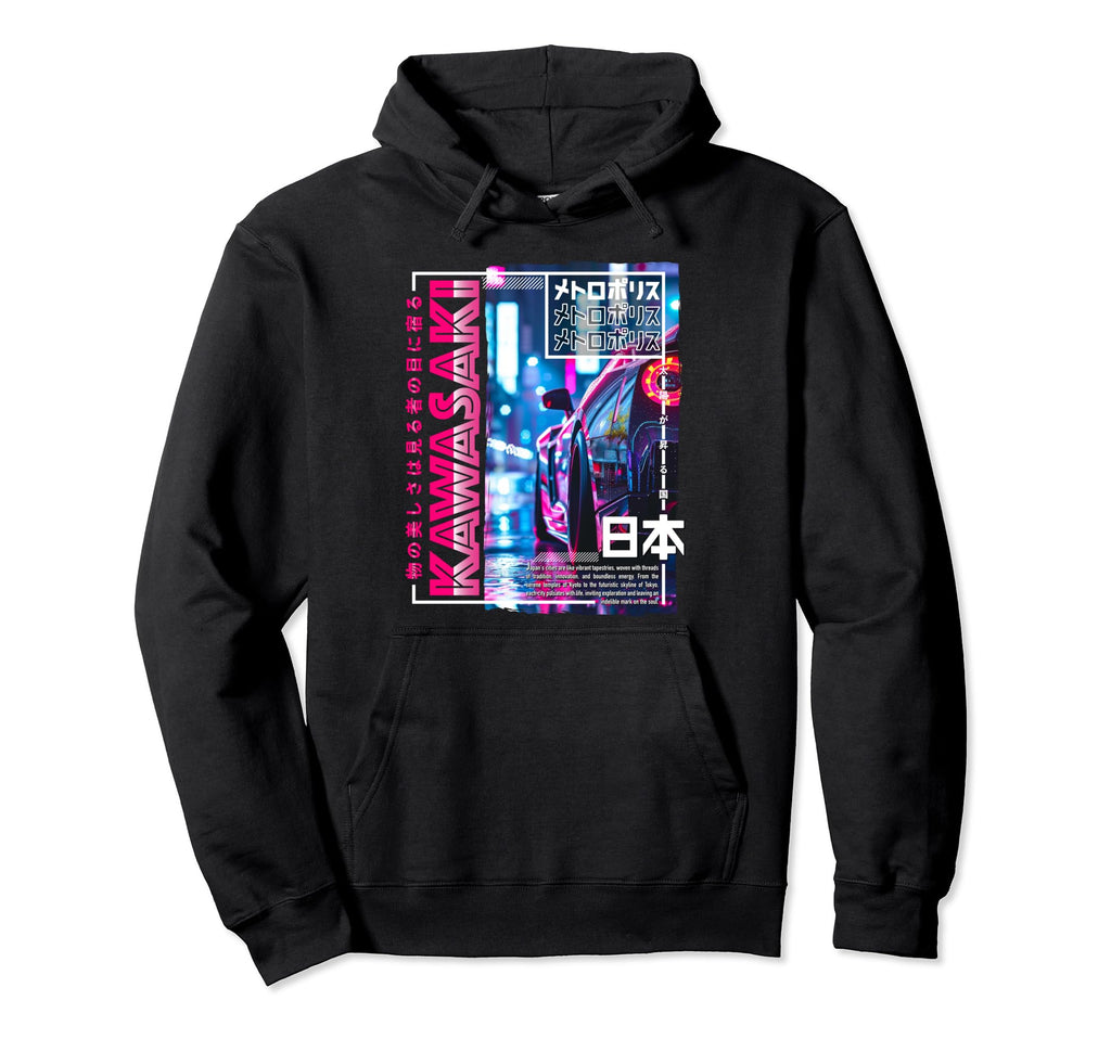 Kawasaki City 80S Synthwave Racing Car Hoodie - Unique Graphic Men Women - T-Shirt, Sweatshirt, Hoodie