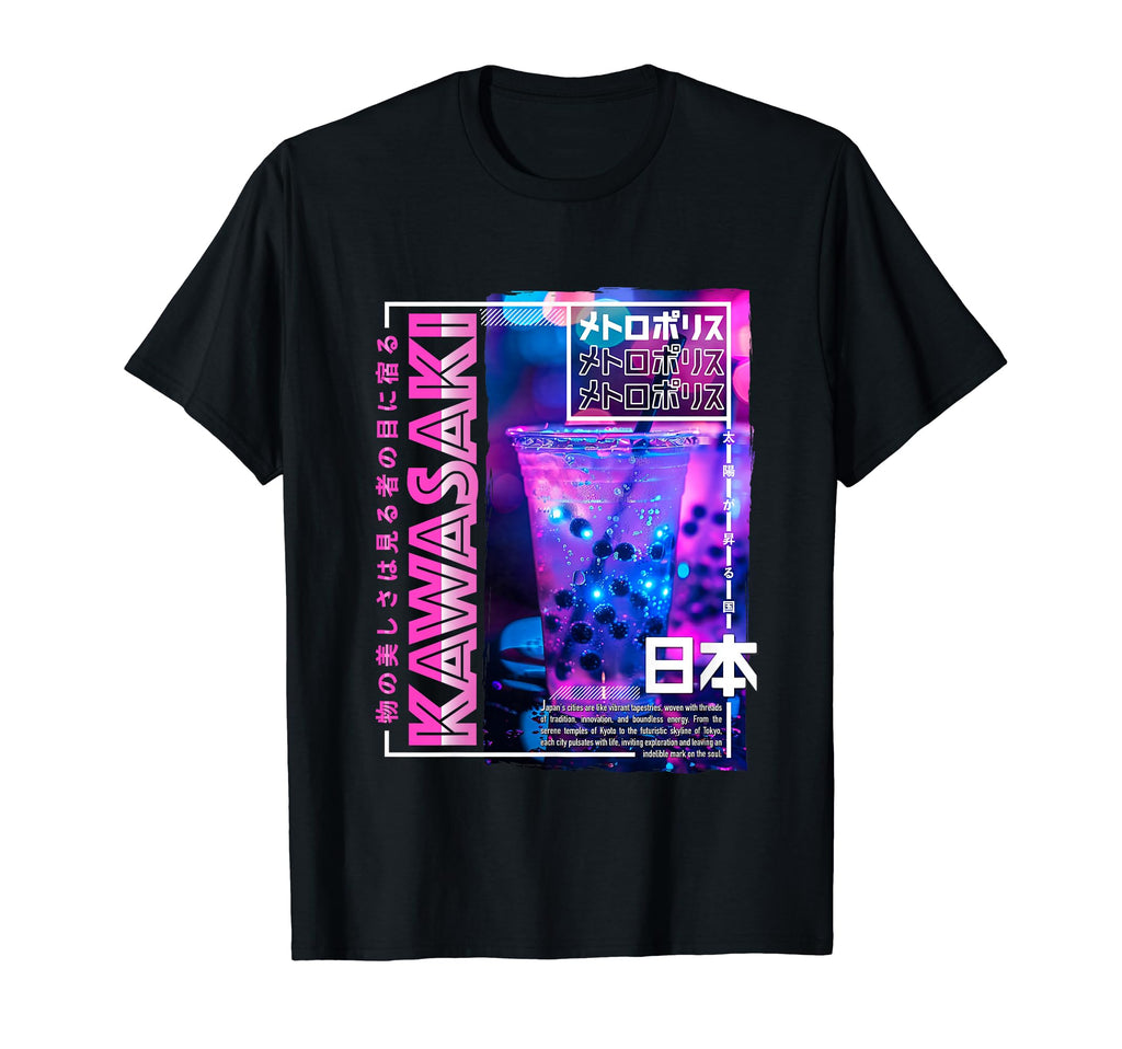 Kawasaki City 80S Synthwave Boba Tea T-Shirt - Minimalist Print for Adults - T-Shirt, Sweatshirt, Hoodie