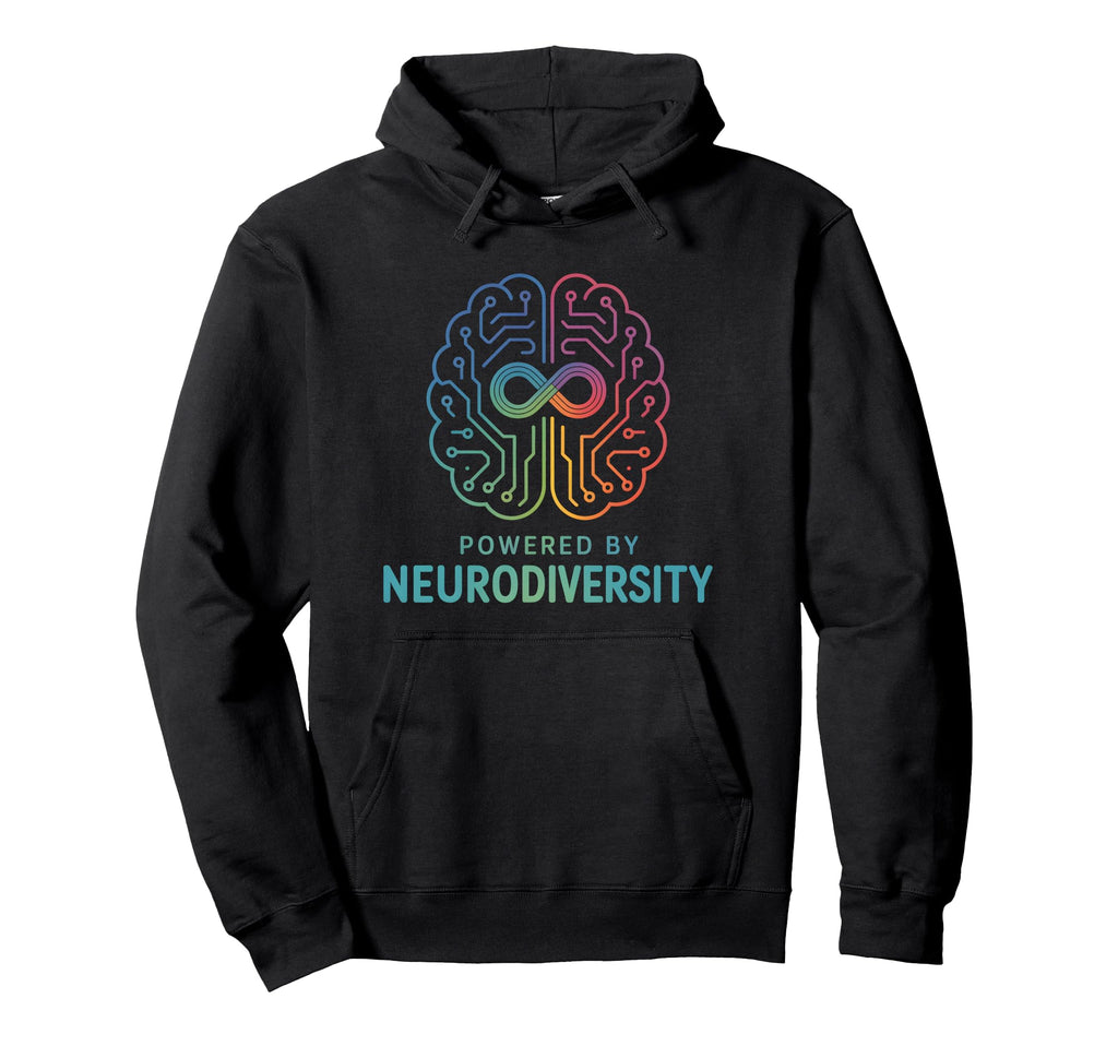 Powered Neurodiversity Brain Hoodie - Casual Everyday Wear for Adults - T-Shirt, Sweatshirt, Hoodie