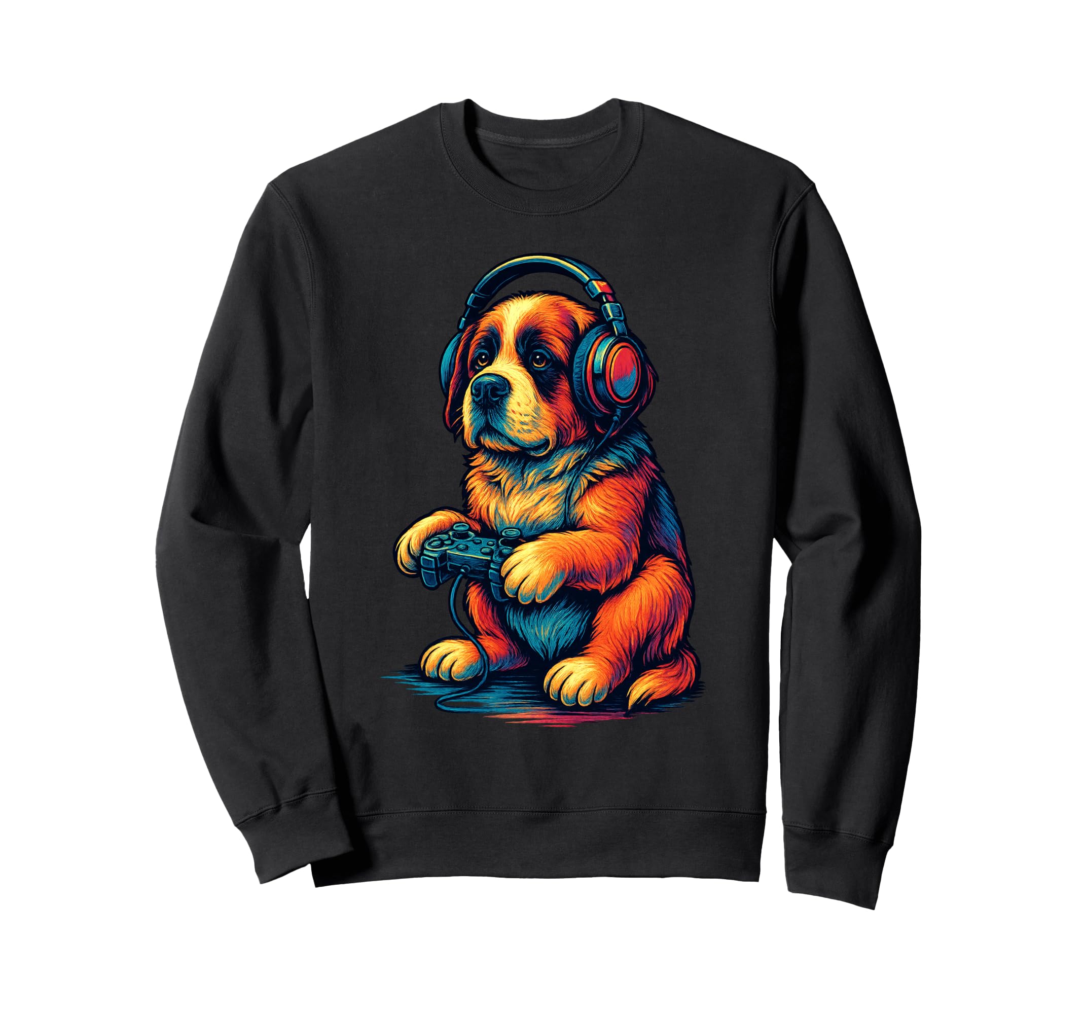 Saint Bernard Gamer Gaming Dog Lover Sweatshirt - Custom Art Print Unisex - T-Shirt, Sweatshirt, Hoodie