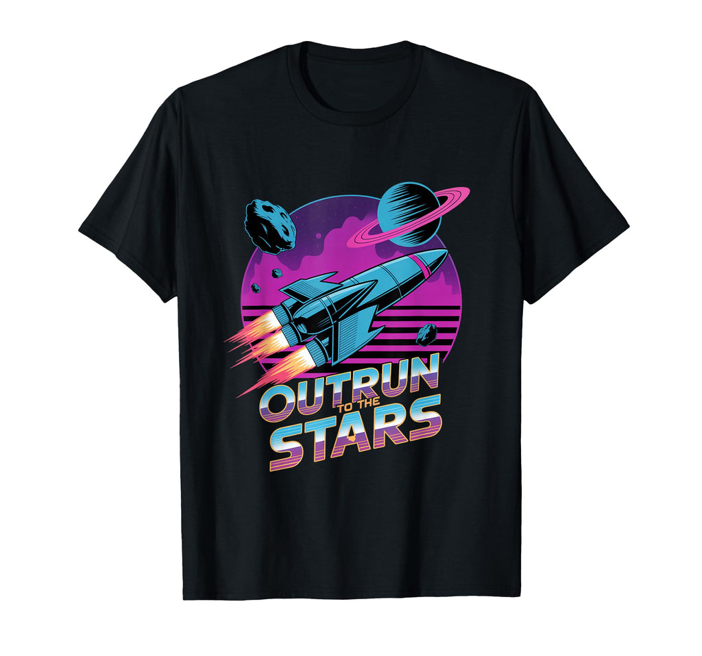 Outrun To Stars Space Rocket Vaporwave T-Shirt - Unique Graphic for Adults - T-Shirt, Sweatshirt, Hoodie