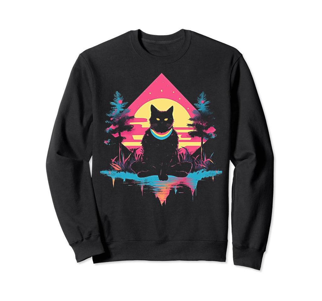 Synthwave Cat Samurai Mediation Sweatshirt - Fun Novelty Design Unisex - T-Shirt, Sweatshirt, Hoodie