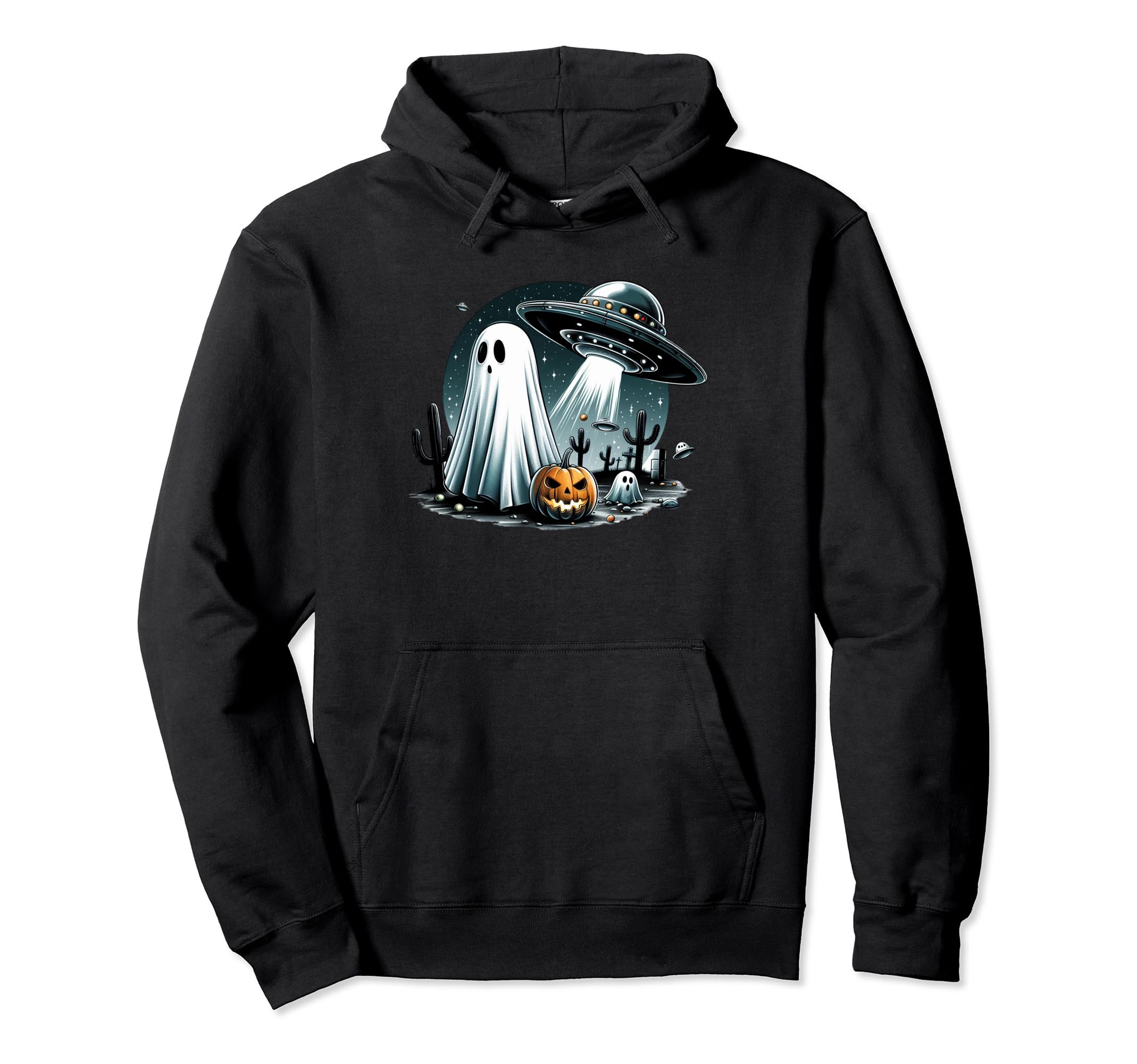 Spooky Ghost Funny Ufo Halloween Boo Hoodie - Graphic Print Men Women - T-Shirt, Sweatshirt, Hoodie