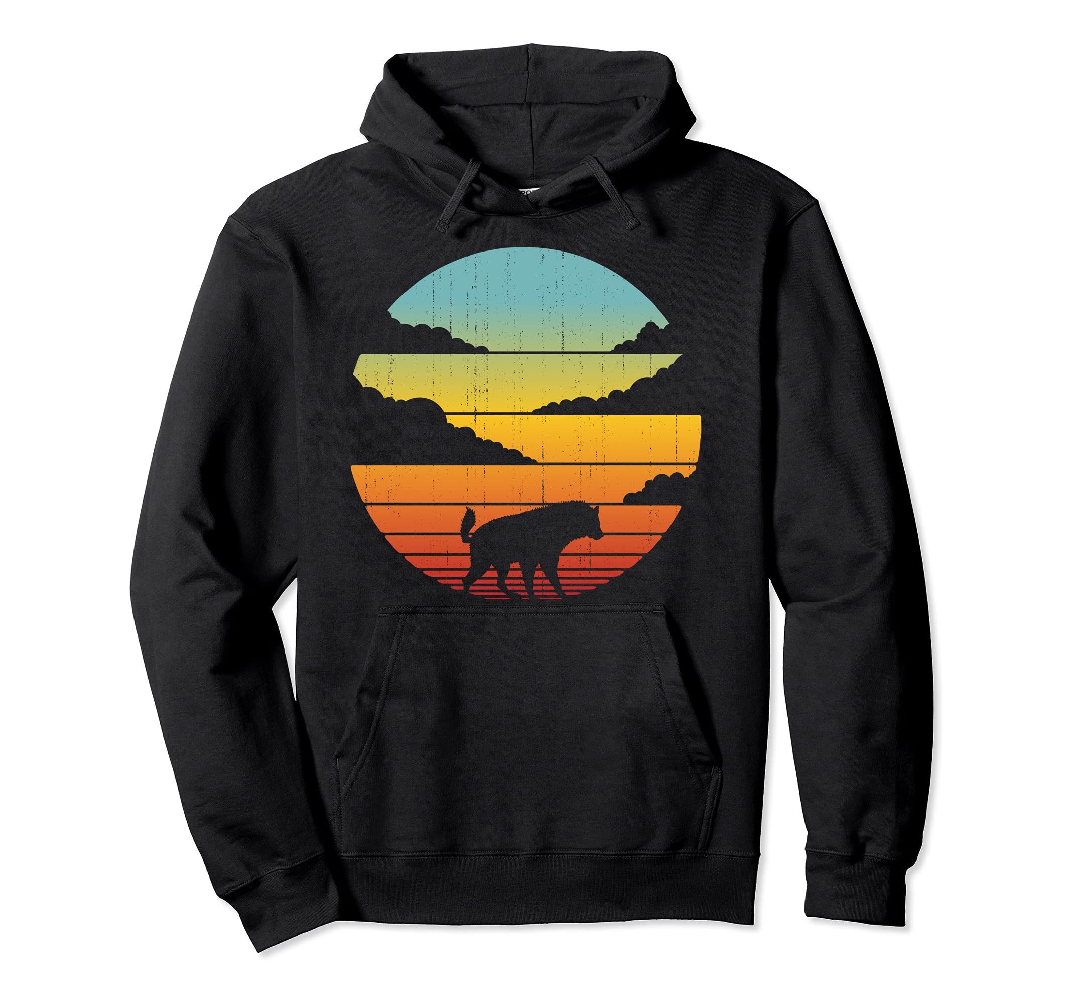Hyena 60S 70S Sunset Mammal Animal Lovers Hoodie - Aesthetic Graphic Unisex - T-Shirt, Sweatshirt, Hoodie