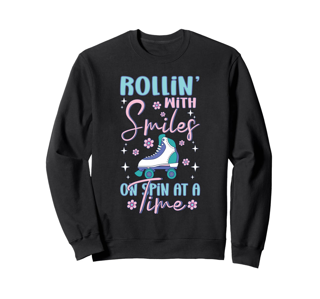 Rollerskater Party Rollin Smiles Sweatshirt - Aesthetic Graphic for Adults - T-Shirt, Sweatshirt, Hoodie