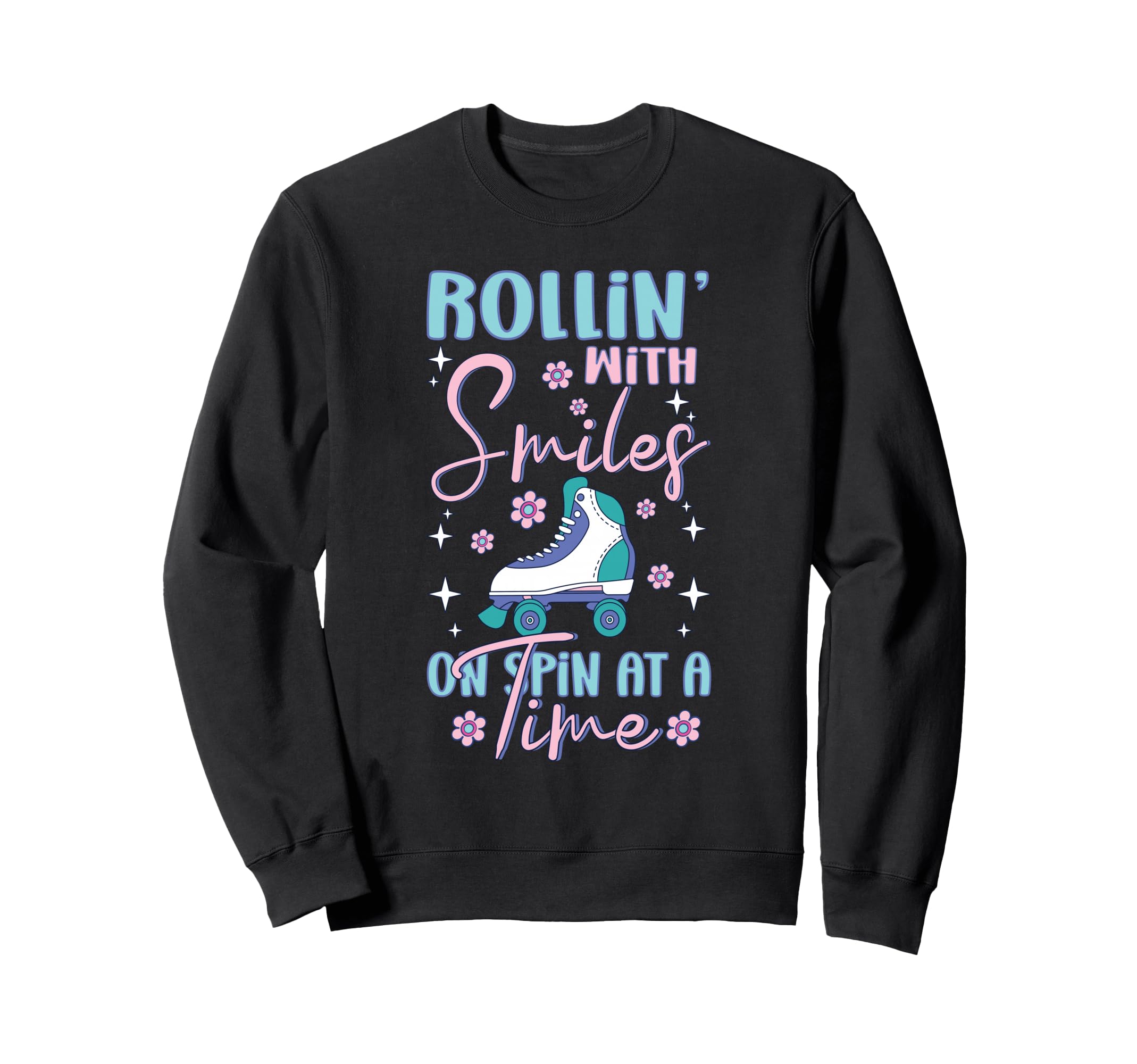 Rollerskater Party Rollin Smiles Sweatshirt - Aesthetic Graphic for Adults - T-Shirt, Sweatshirt, Hoodie