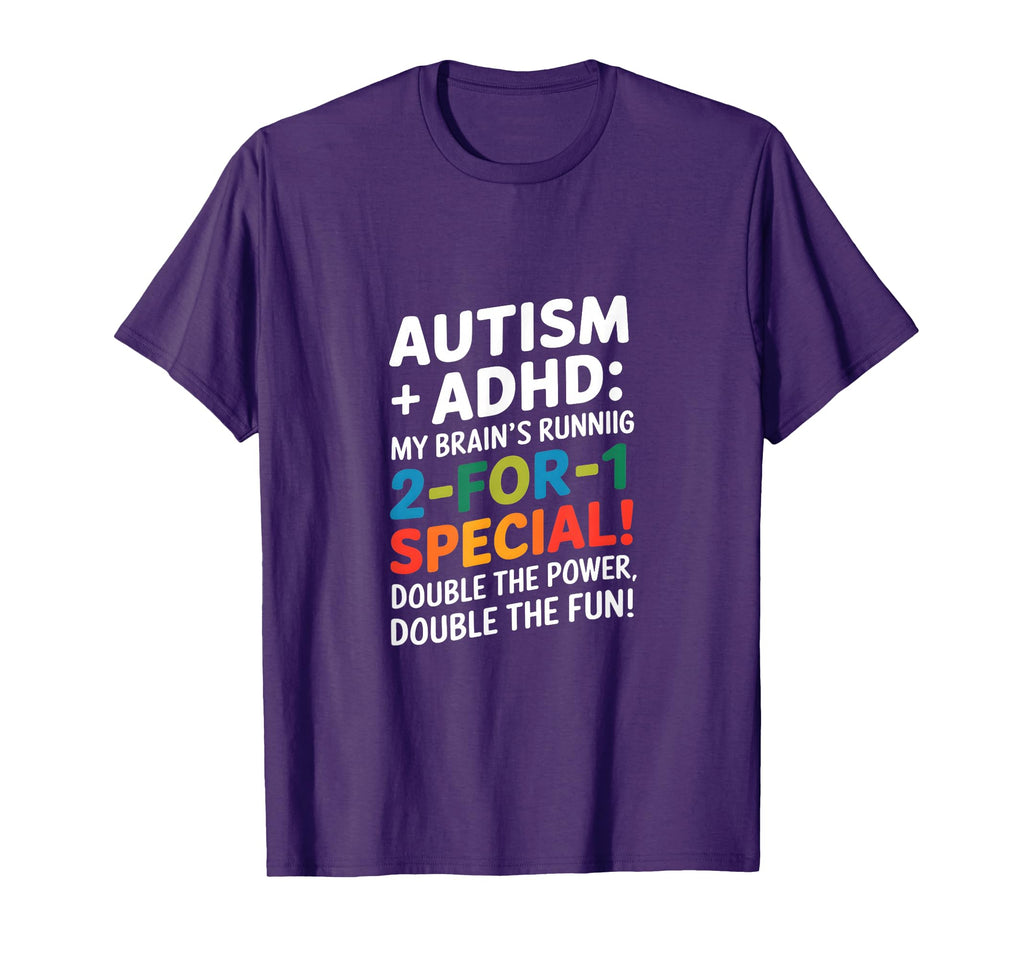 Double Fun Autism Adhd Brains Running 2 1 T-Shirt - Graphic Print Unisex - T-Shirt, Sweatshirt, Hoodie